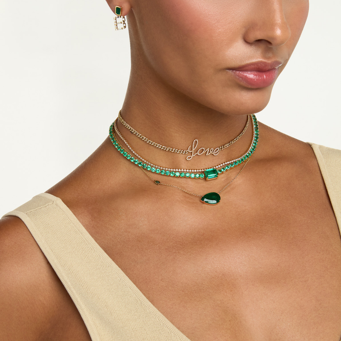 EMERALD EAST WEST PEAR NECKLACE
