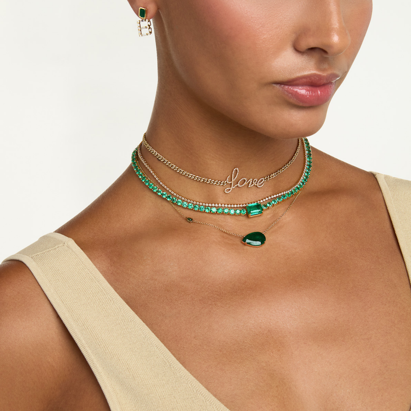 EMERALD EAST WEST PEAR NECKLACE