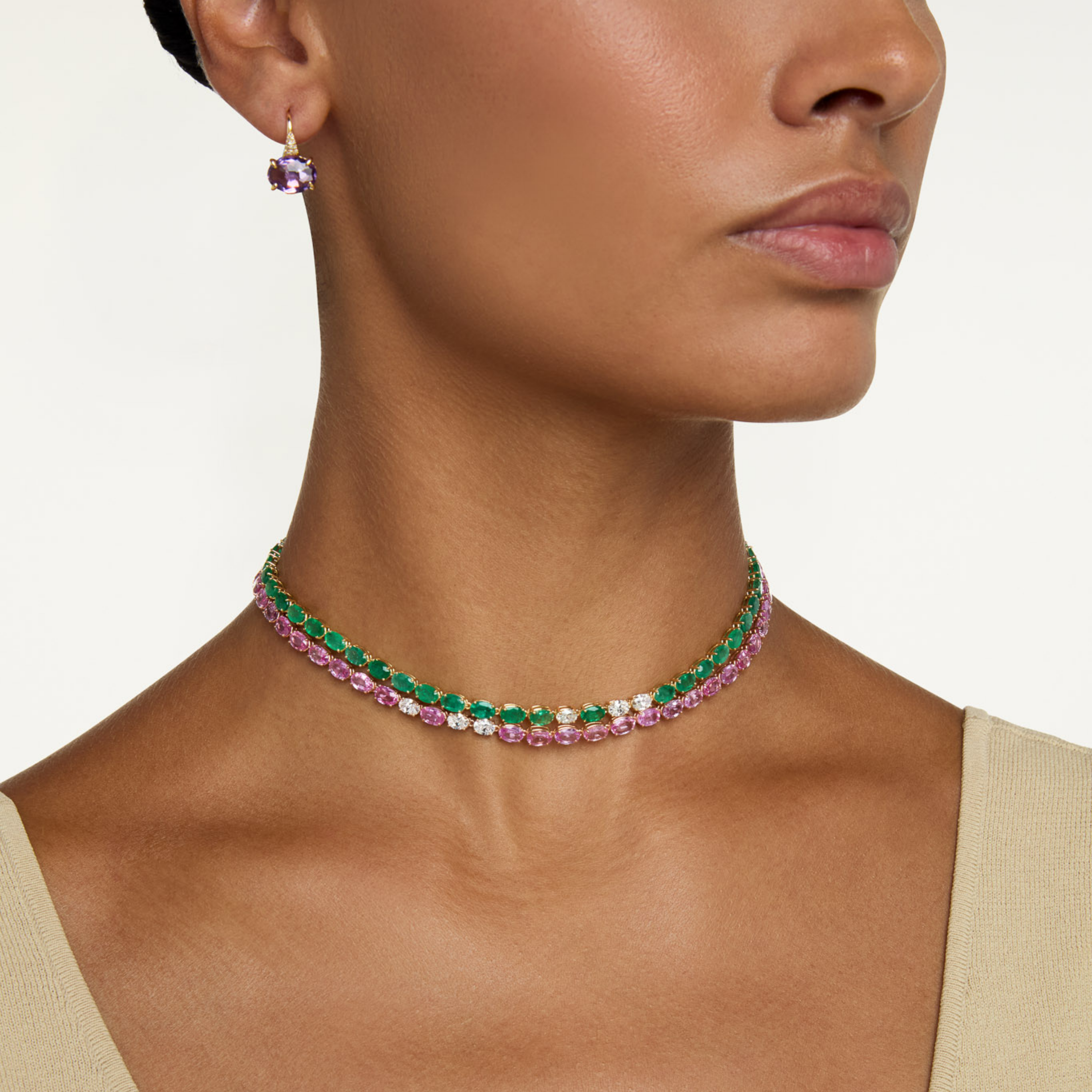 EMERALD & DIAMOND OVAL TENNIS NECKLACE