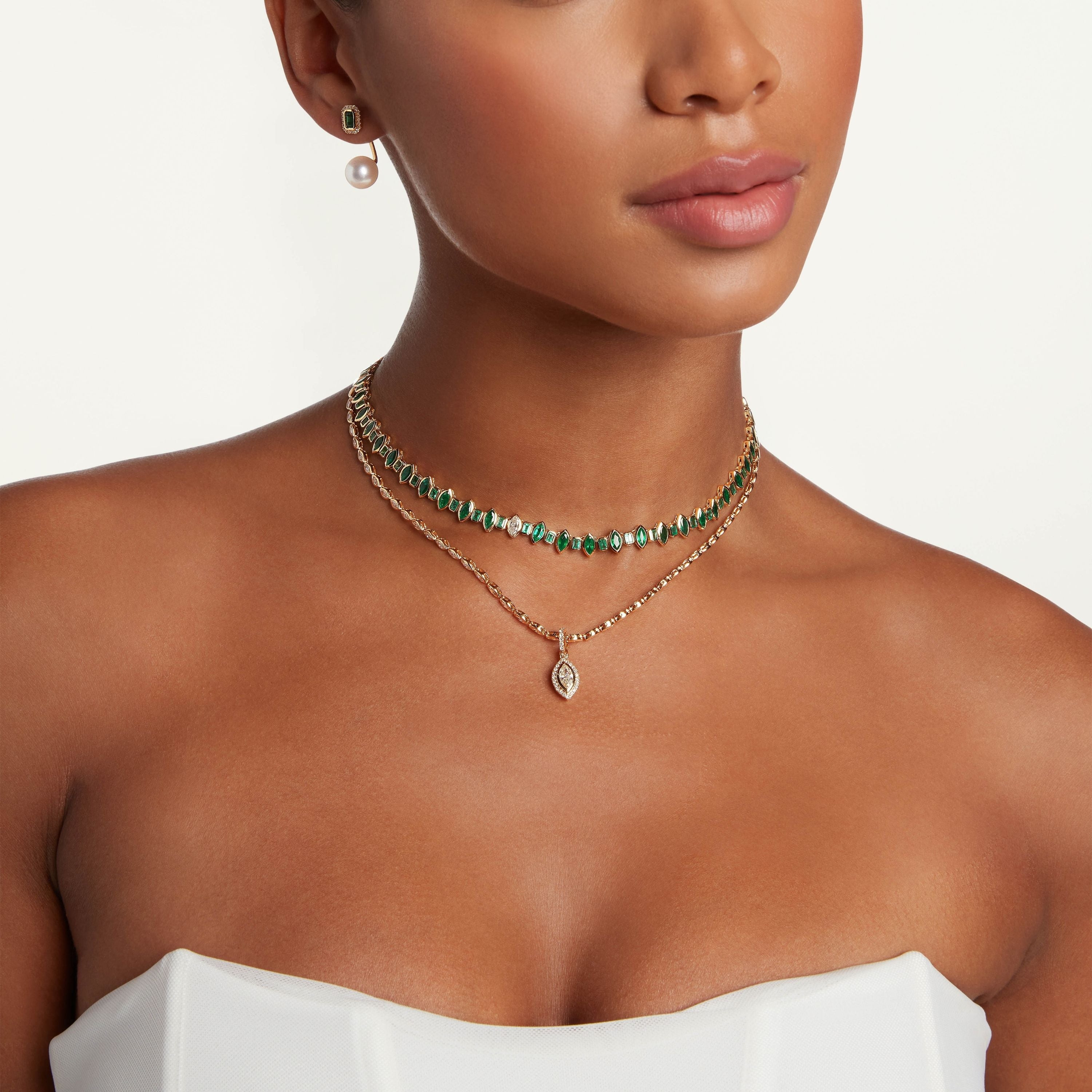 EMERALD & DIAMOND HALO MARQUISE CLIP NECKLACE