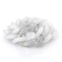 WHITE DIAMOND & WHITE CERAMIC PAVE MEDIUM LINK RING