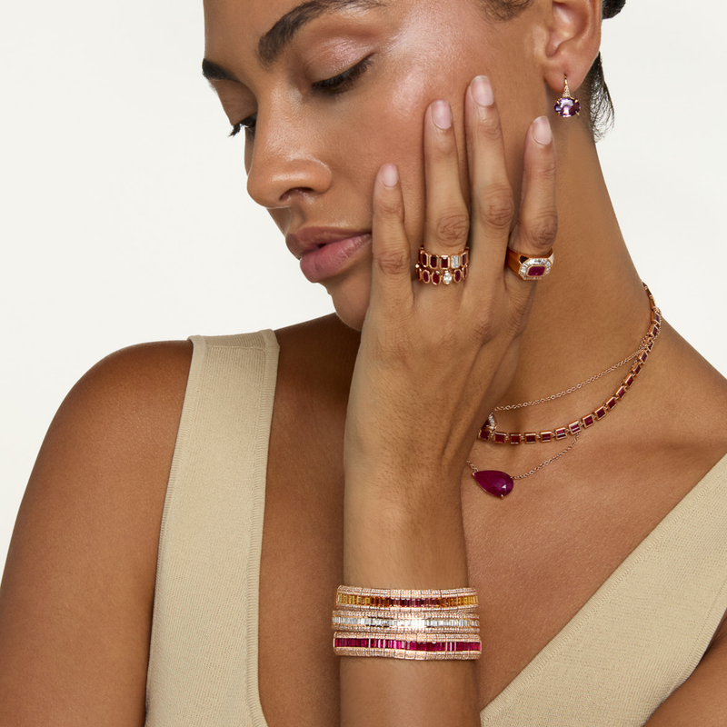 RUBY & DIAMOND PEAR BEZEL BAND