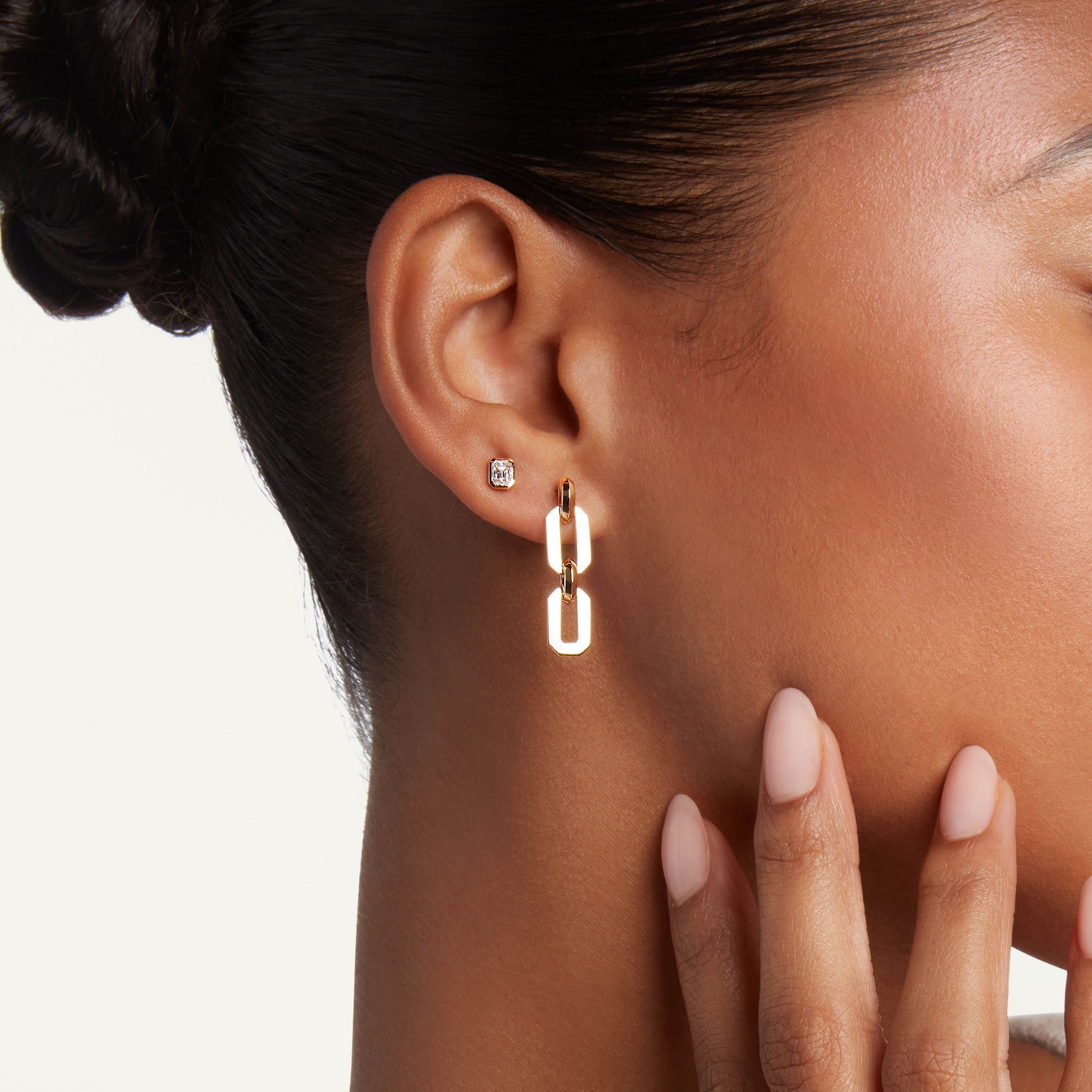 SOLID GOLD FLAT GEO LINK EARRINGS