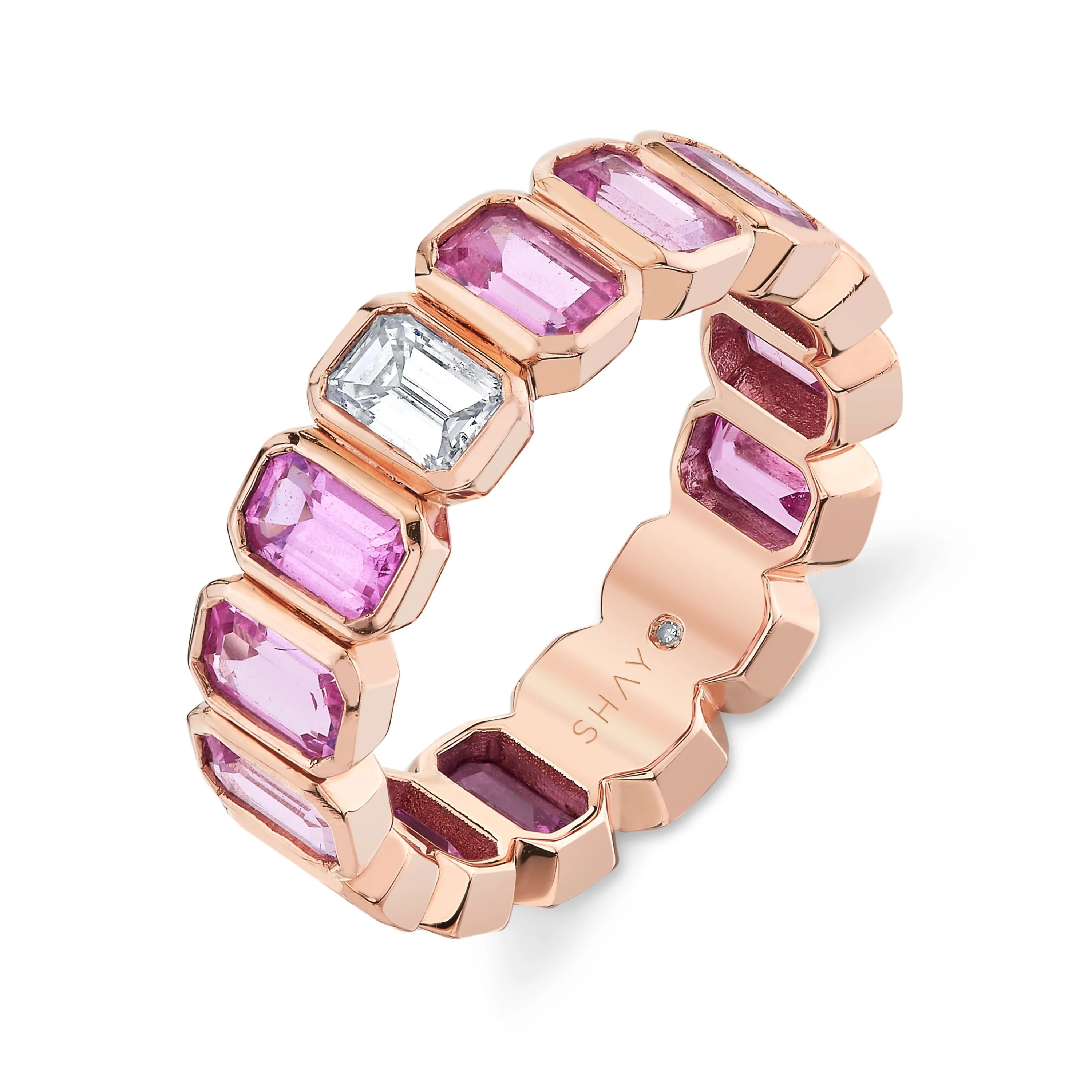 READY TO SHIP PINK SAPPHIRE & DIAMOND BEZEL BAND