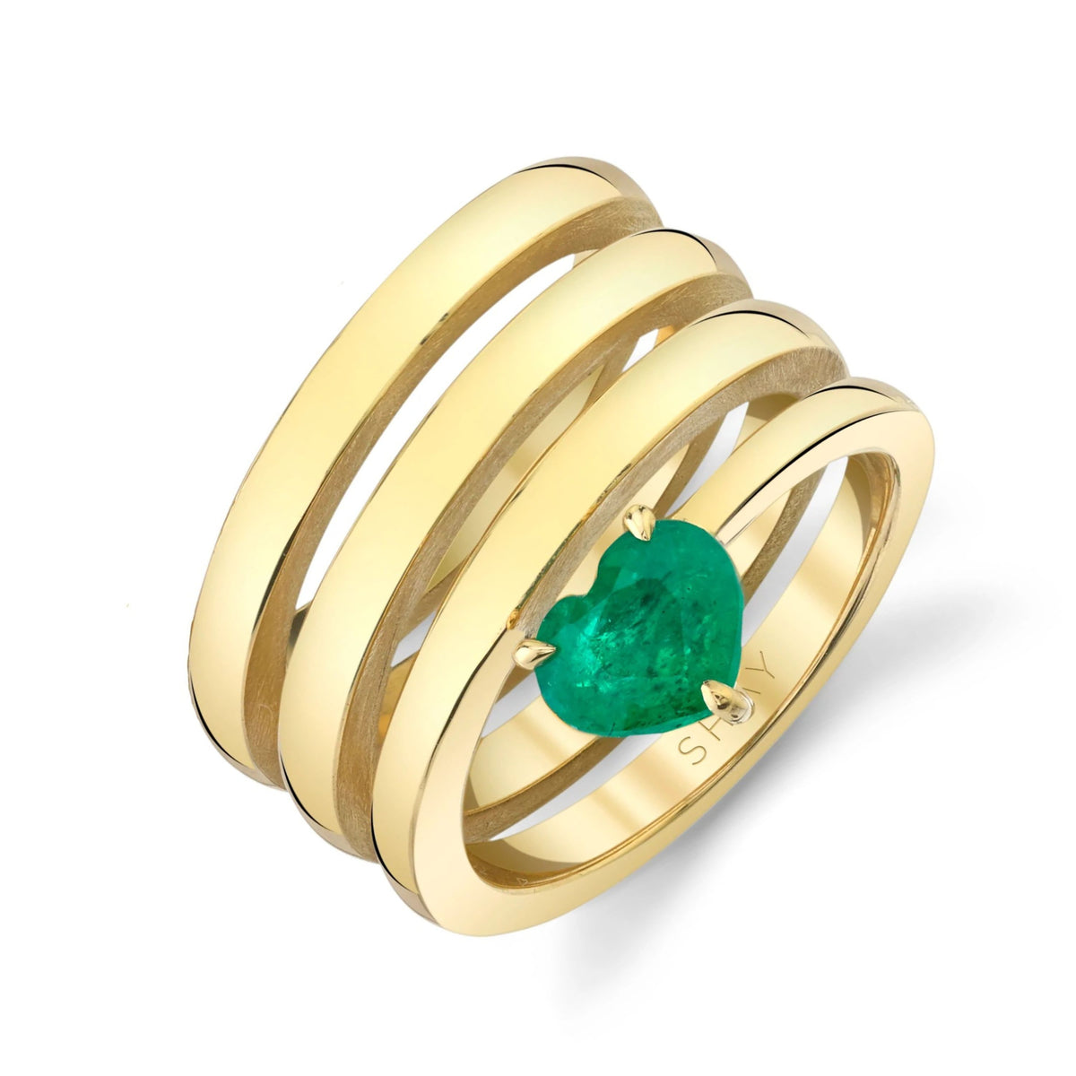 SOLID GOLD EMERALD SPIRAL HEART PINKY RING