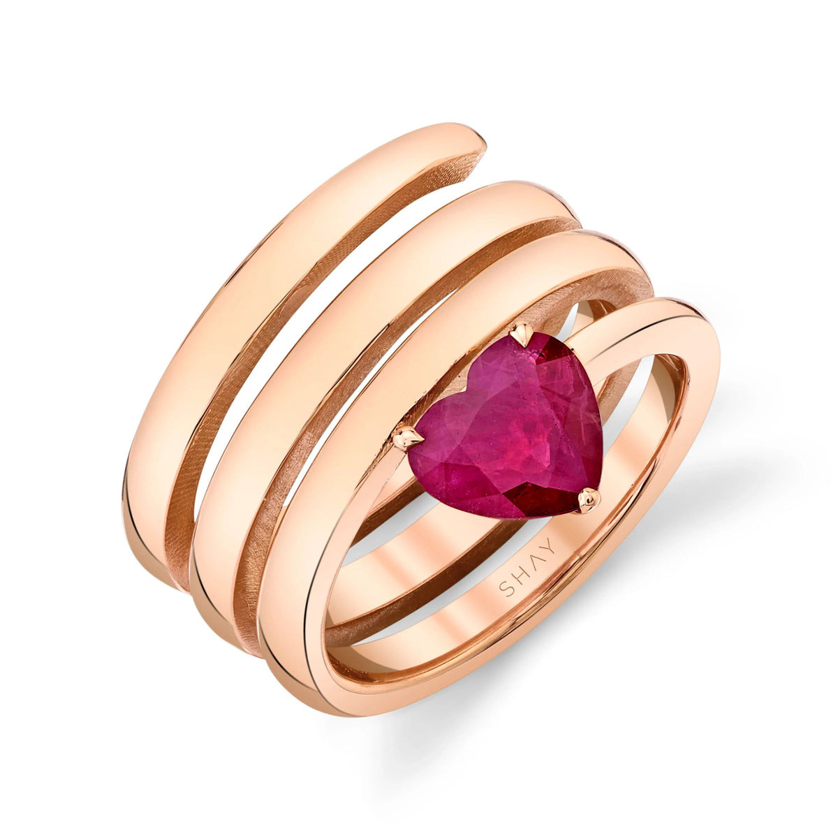 SOLID GOLD RUBY HEART SPIRAL PINKY RING