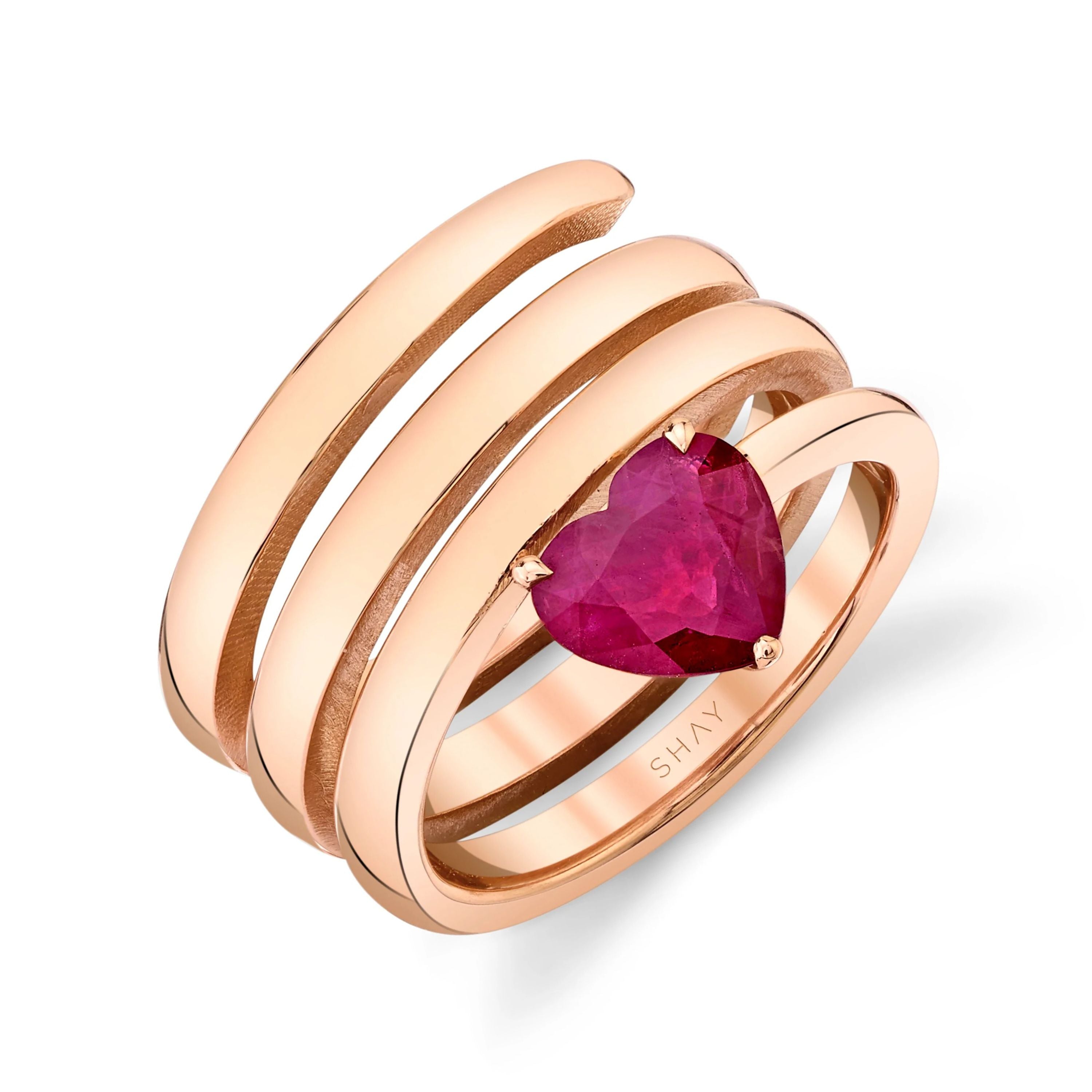 SOLID GOLD RUBY HEART SPIRAL PINKY RING