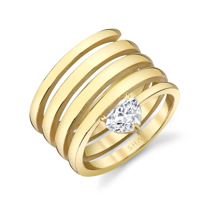 SOLID GOLD DIAMOND HEART SPIRAL RING