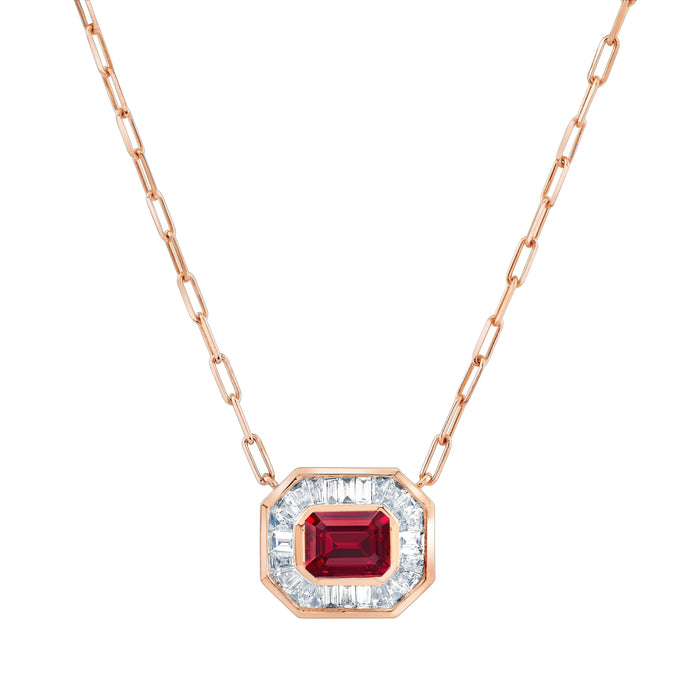 RUBY & DIAMOND HALO MINI DECO LINK PENDANT
