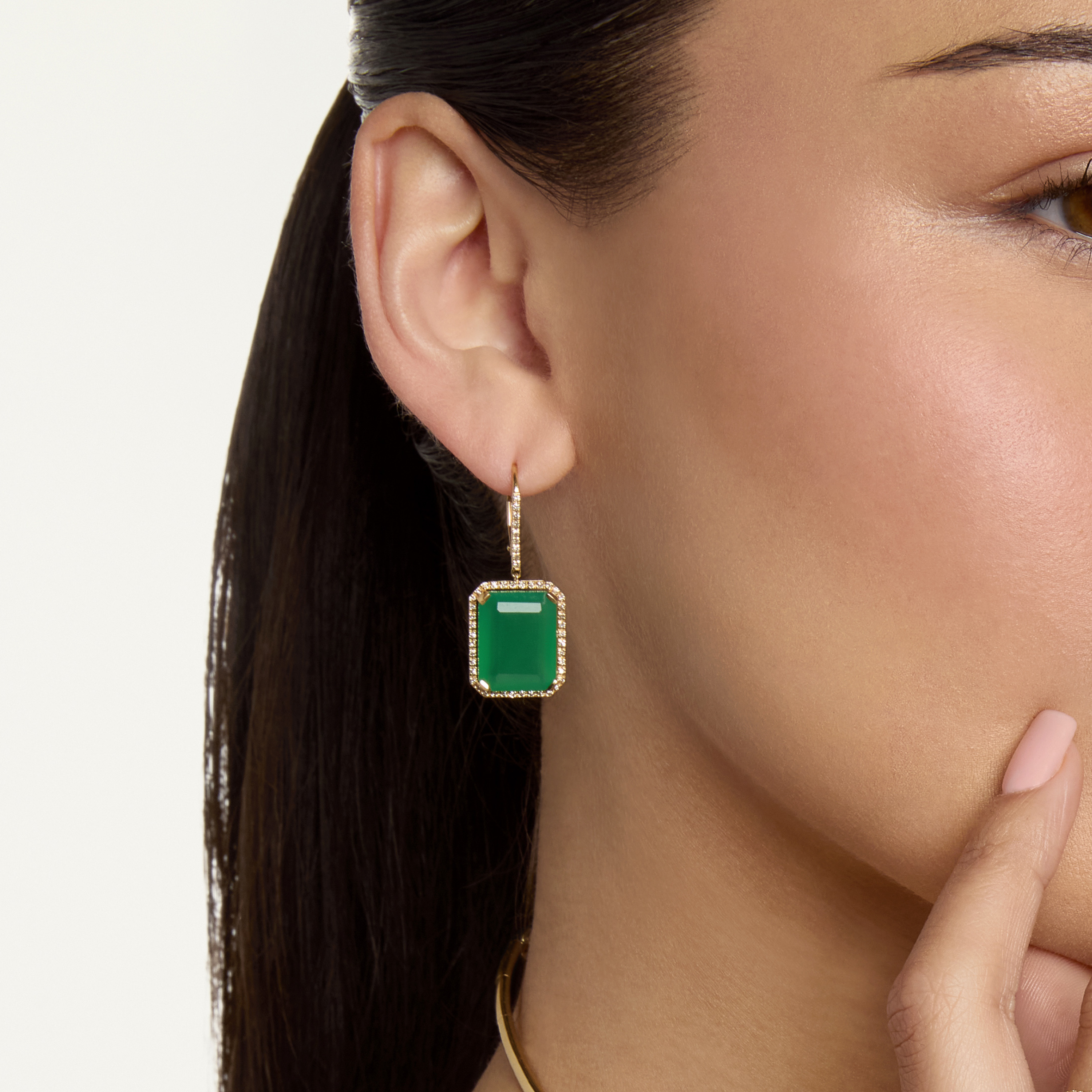 READY TO SHIP GREEN ONYX & DIAMOND PORTRAIT EARRINGS