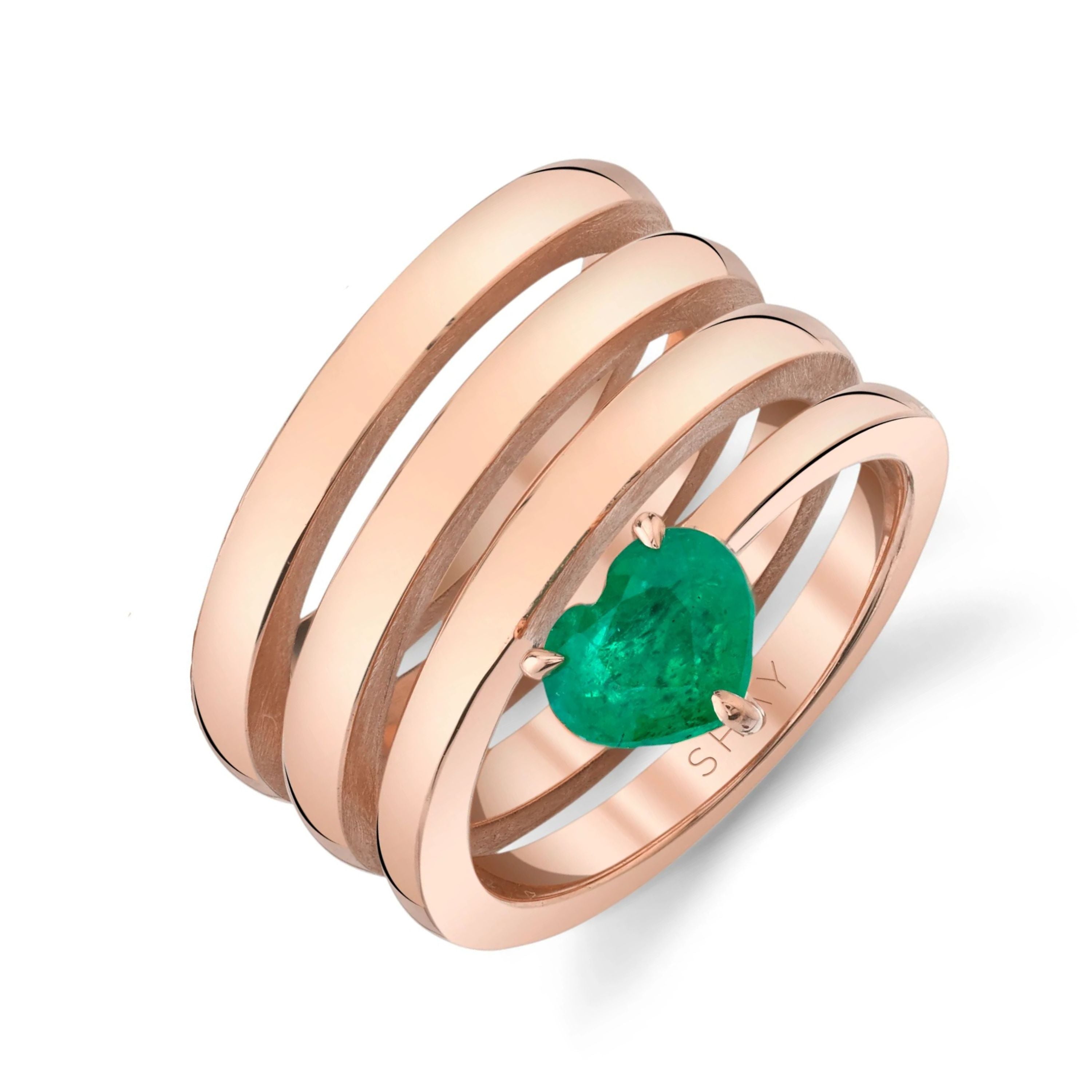 SOLID GOLD EMERALD SPIRAL HEART PINKY RING