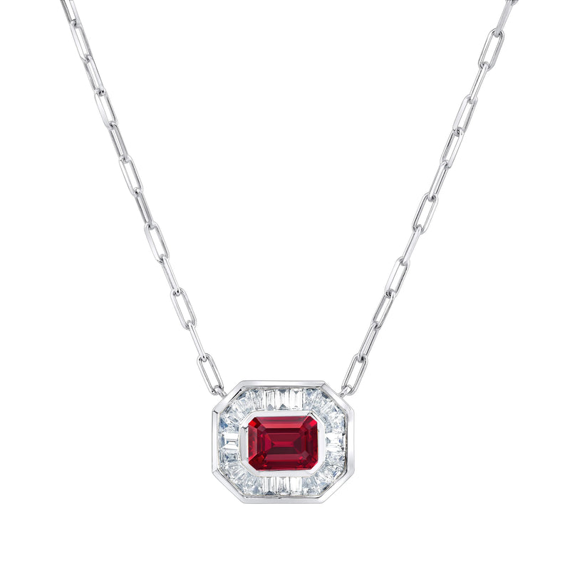 RUBY & DIAMOND HALO MINI DECO LINK PENDANT