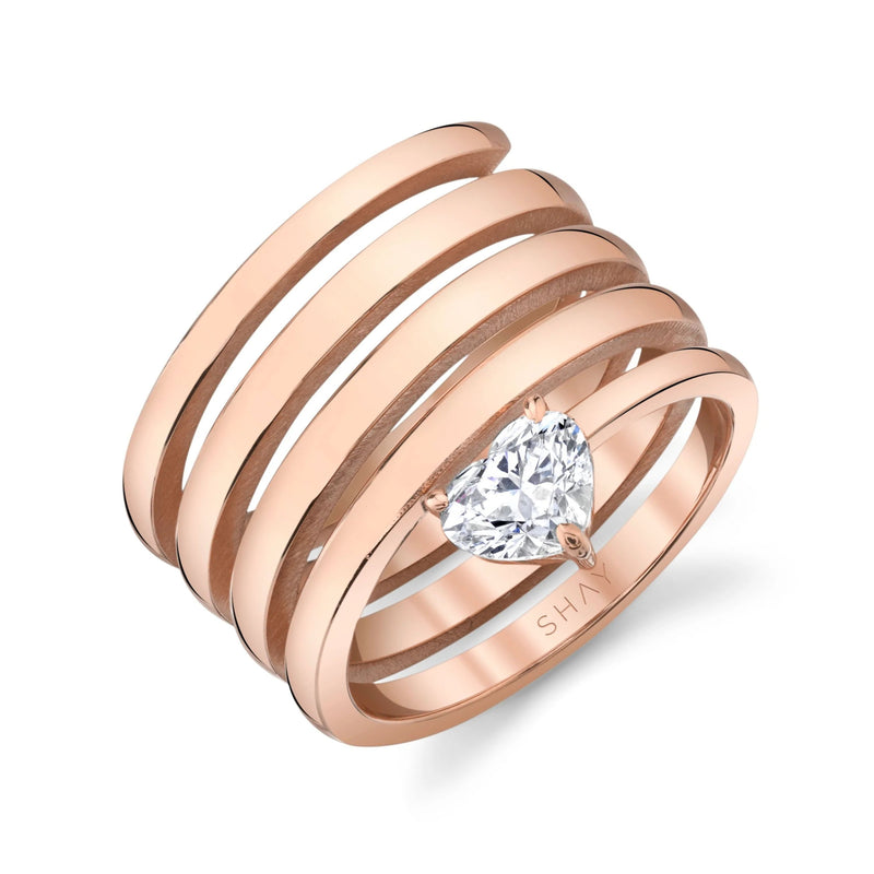 SOLID GOLD DIAMOND HEART SPIRAL RING