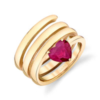SOLID GOLD RUBY HEART SPIRAL PINKY RING