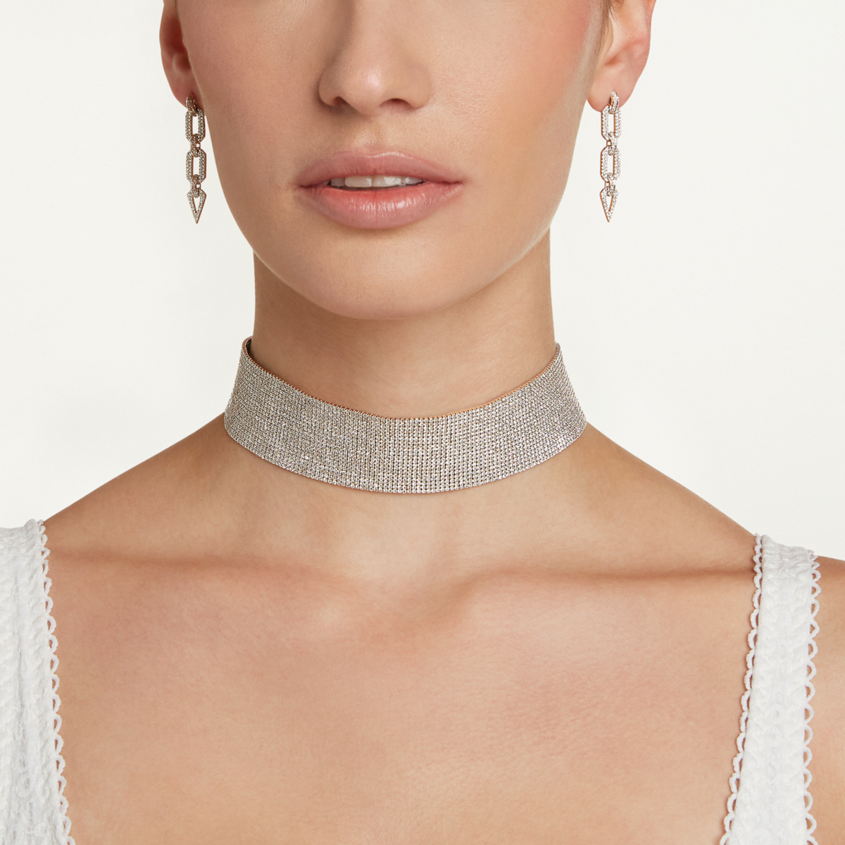 Mesh Wide Silver Collar Necklace Silver Mesh Choker, Silver Choker