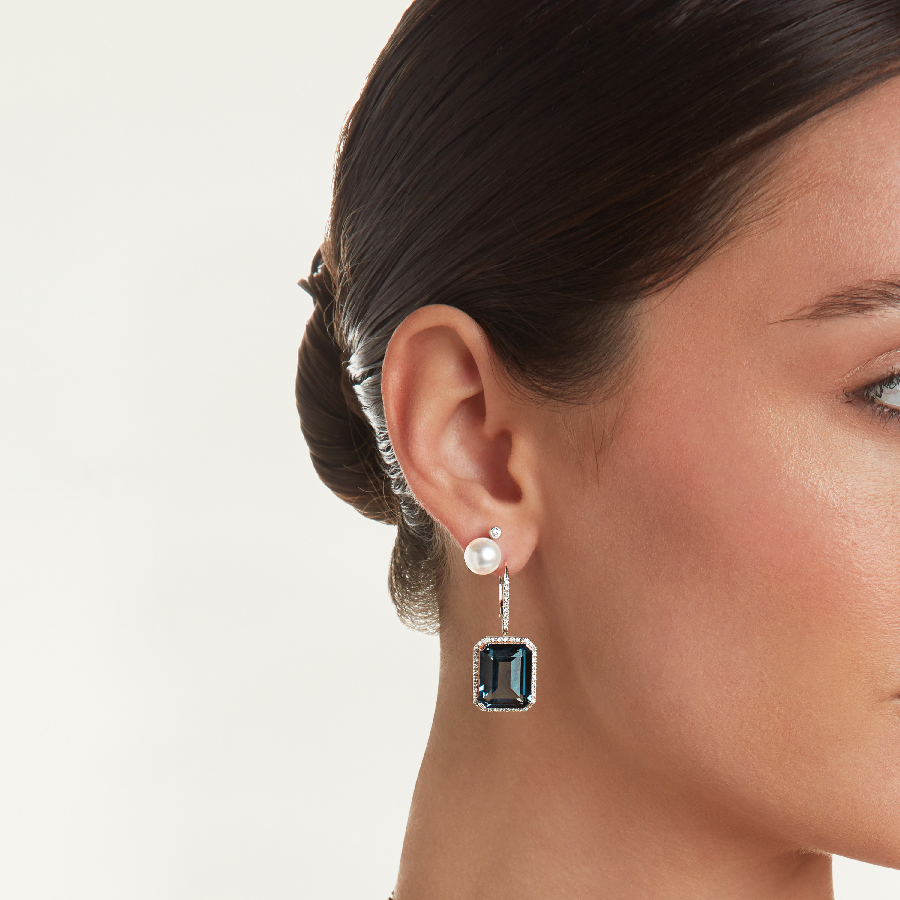 LONDON BLUE TOPAZ & DIAMOND PORTRAIT EARRINGS