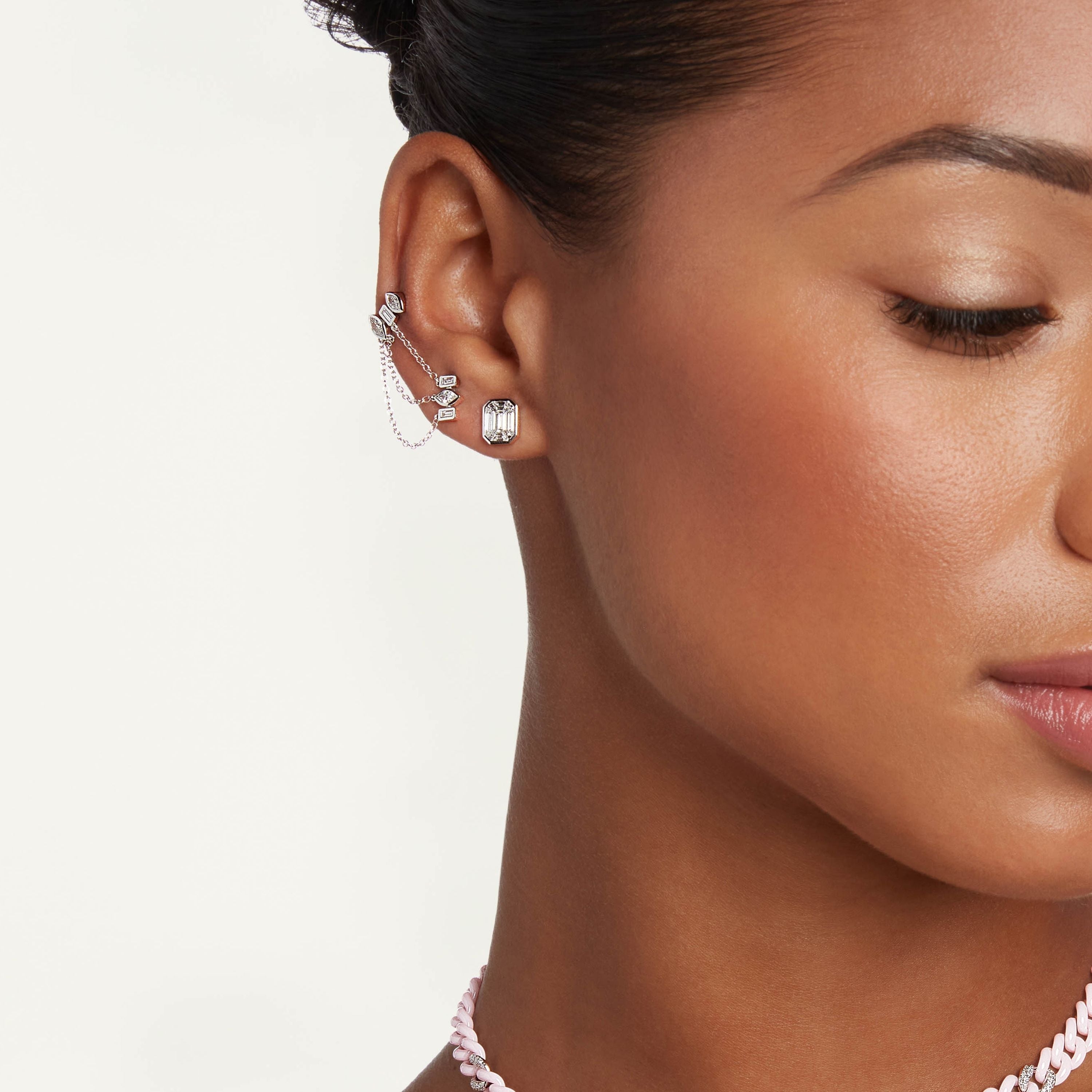 MIXED DIAMOND DUO CHAIN STUD