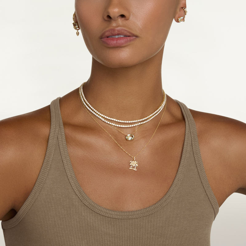 GREEN AMETHYST & DIAMOND OVAL GEM NECKLACE
