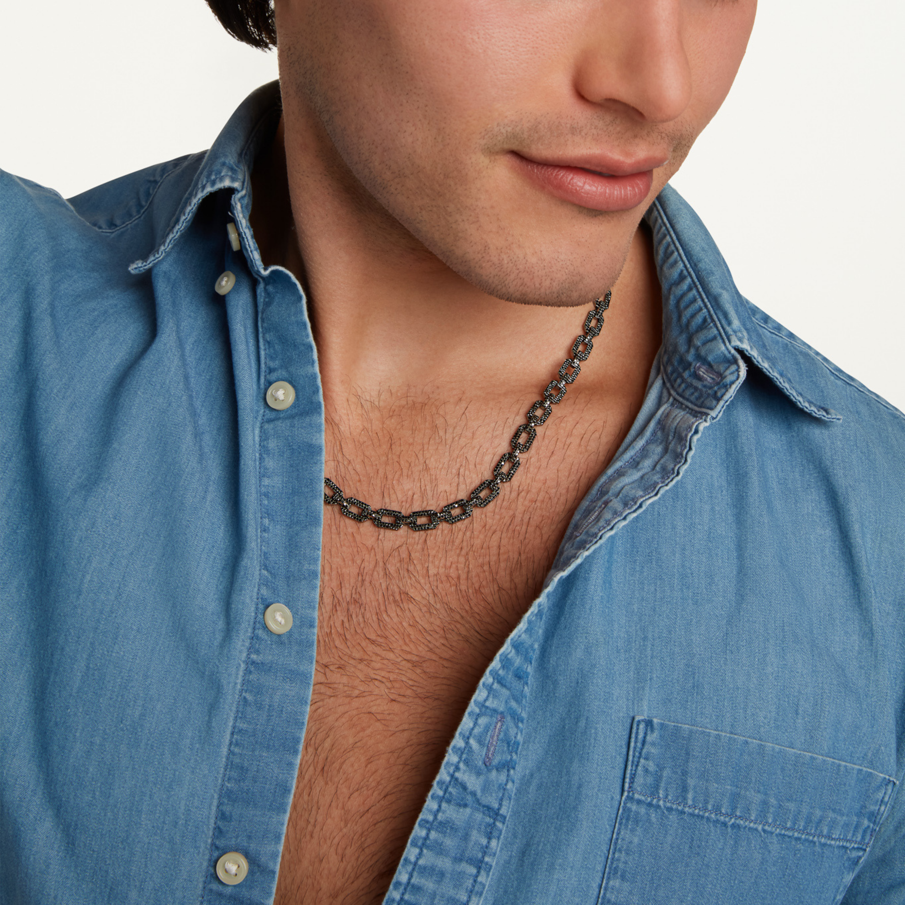 MEN'S BLACK DIAMOND FLAT GEO LINK NECKLACE