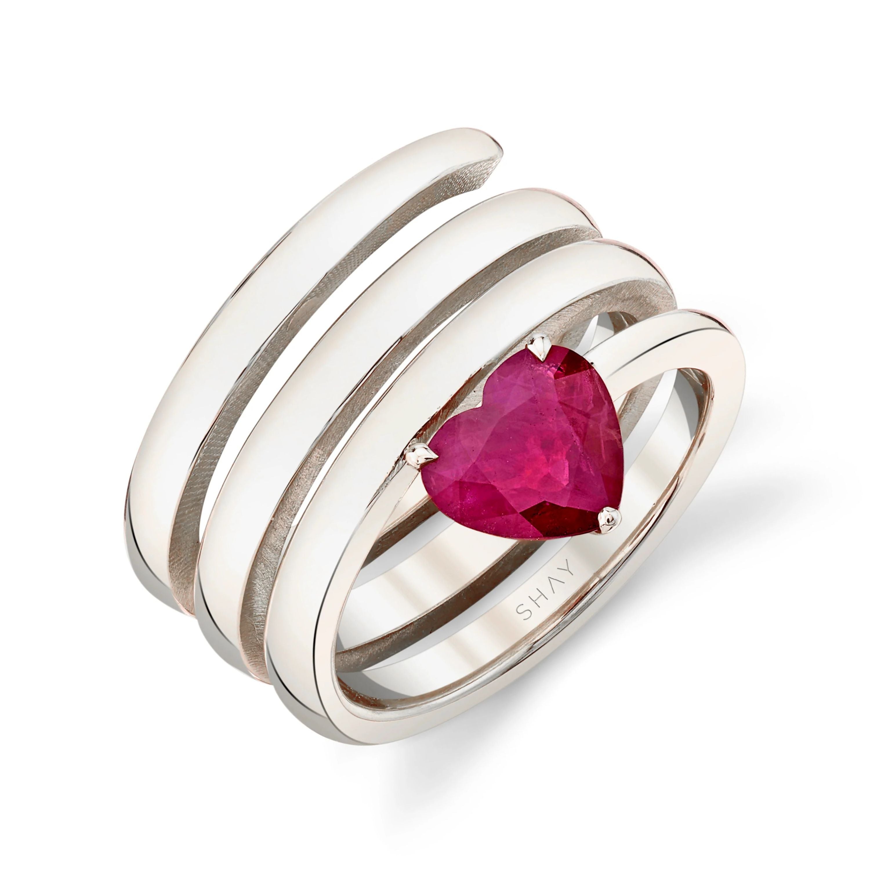 SOLID GOLD RUBY HEART SPIRAL PINKY RING