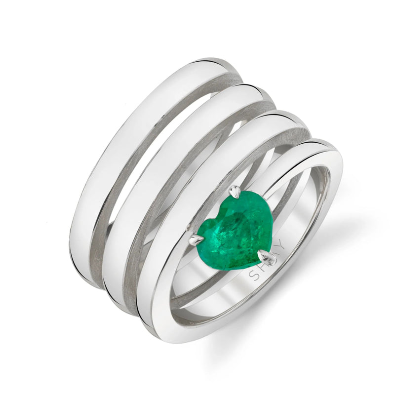 SOLID GOLD EMERALD SPIRAL HEART PINKY RING