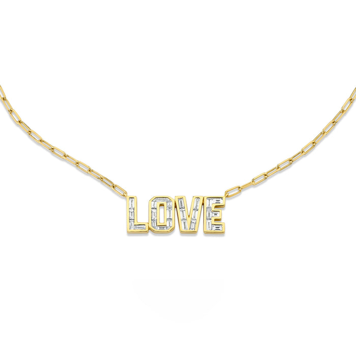 DIAMOND BAGUETTE LOVE PENDANT NECKLACE