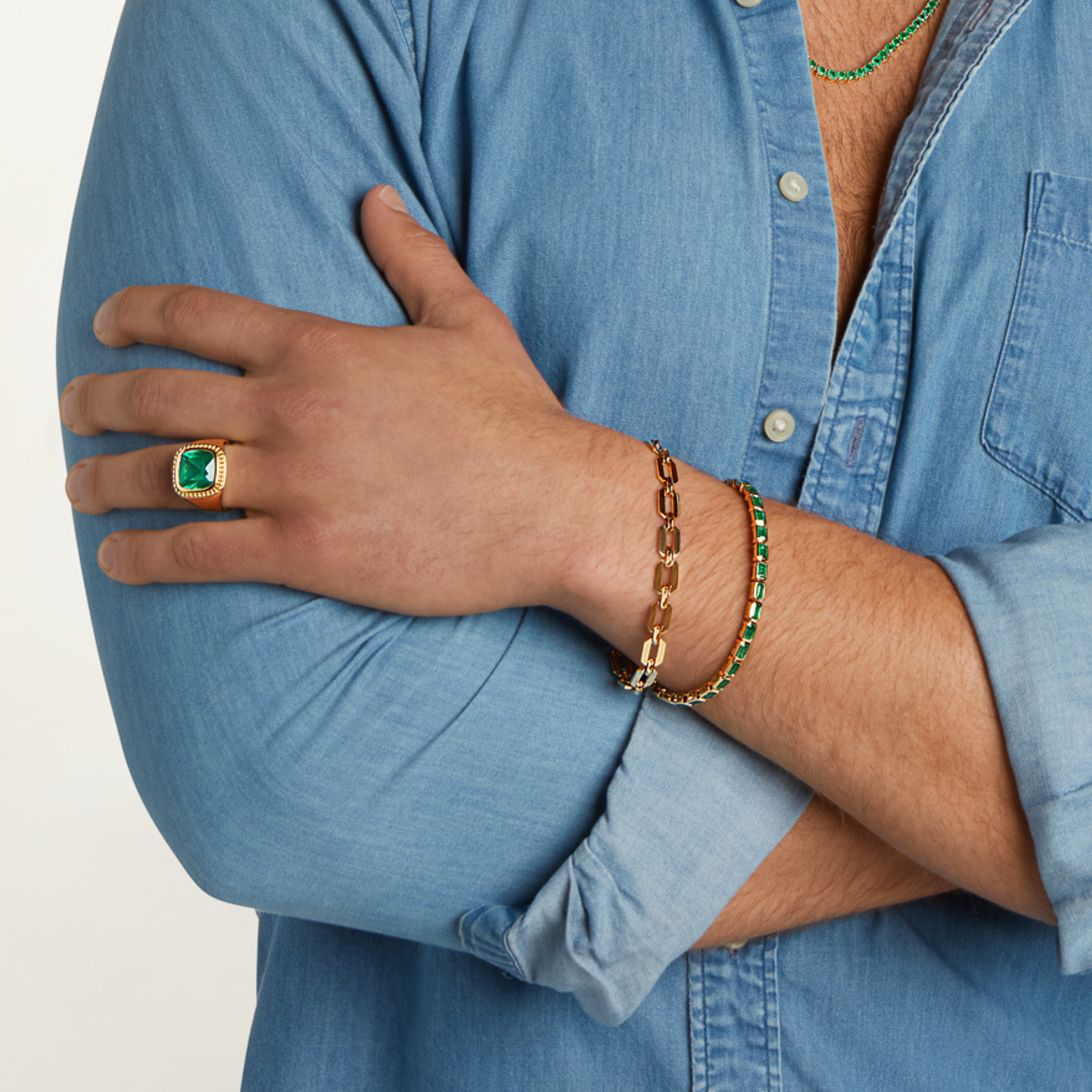 READY TO SHIP MEN'S SOLID GOLD FLAT GEO LINK BRACELET