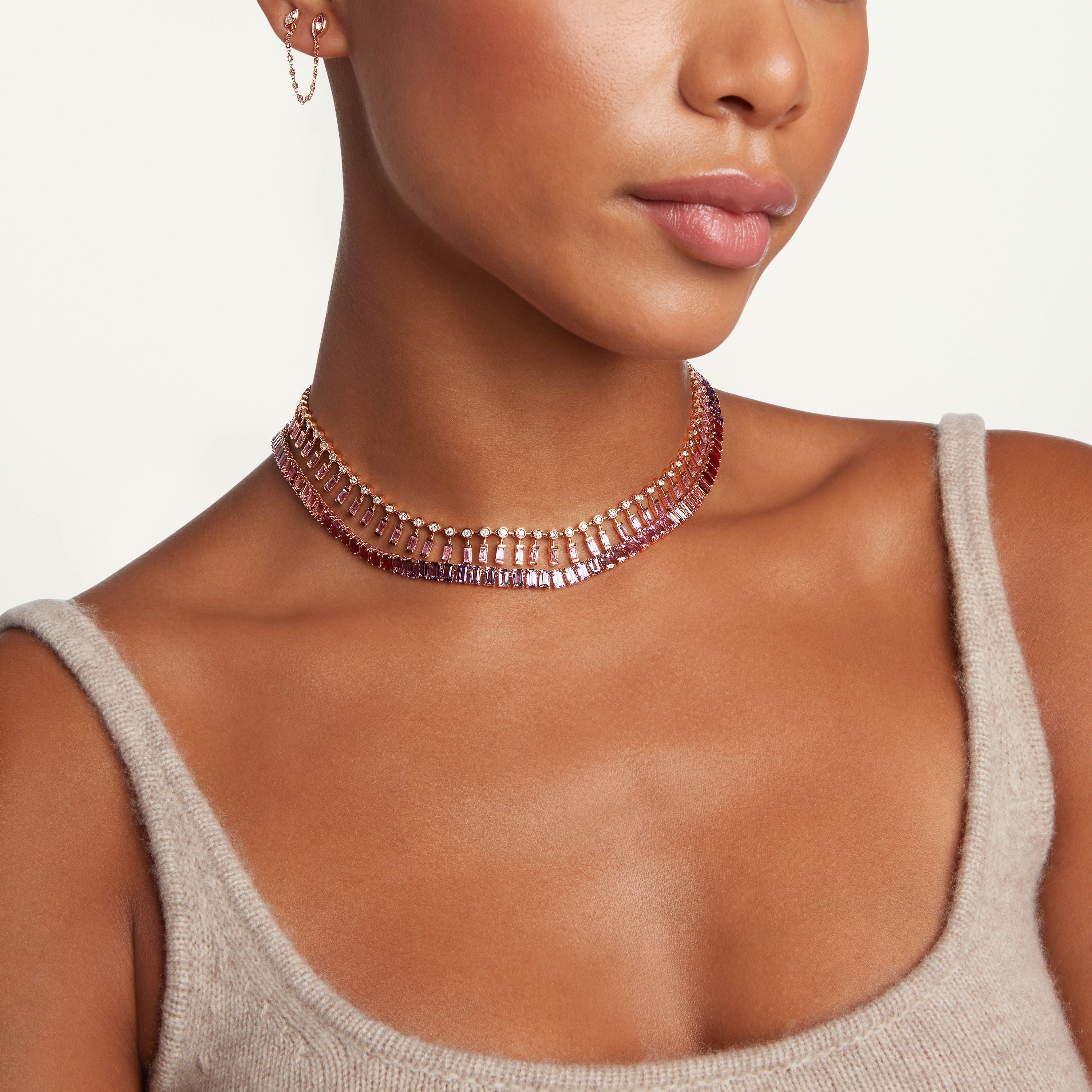 READY TO SHIP DOT-DASH PINK SAPPHIRE & DIAMOND CHOKER