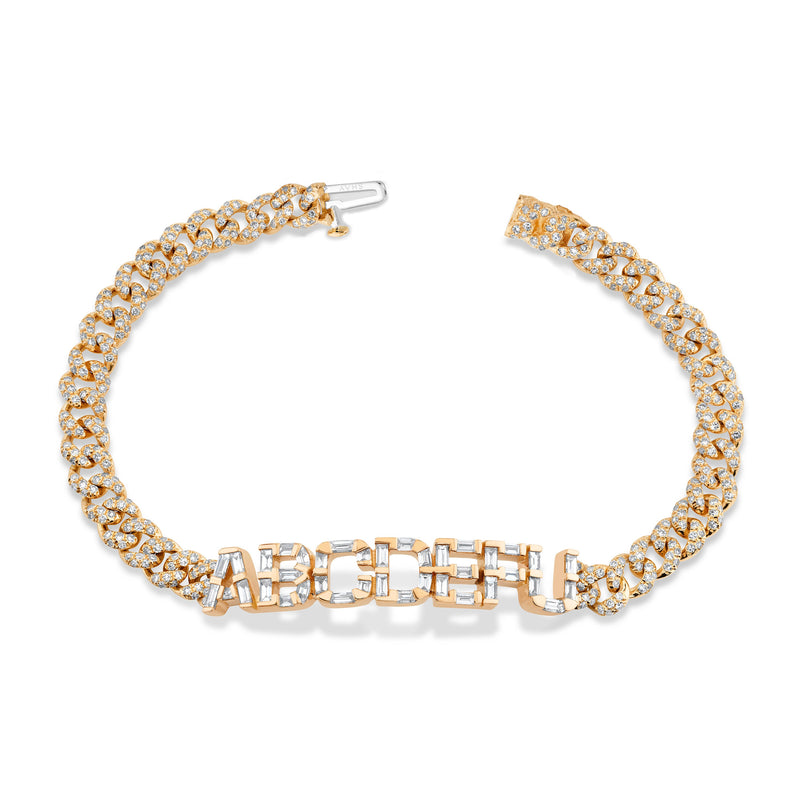 DIAMOND BAGUETTE PAVE 7 LETTER MEDIUM LINK BRACELET