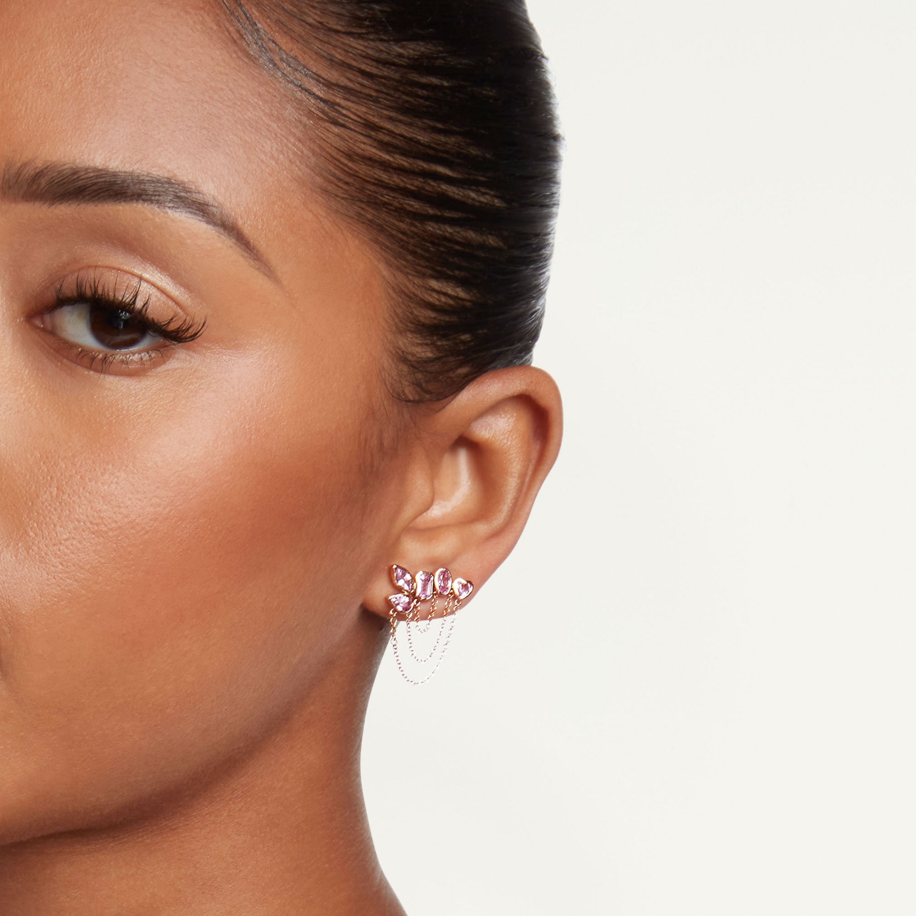 READY TO SHIP PINK SAPPHIRE MIXED DUO CHAIN STUD