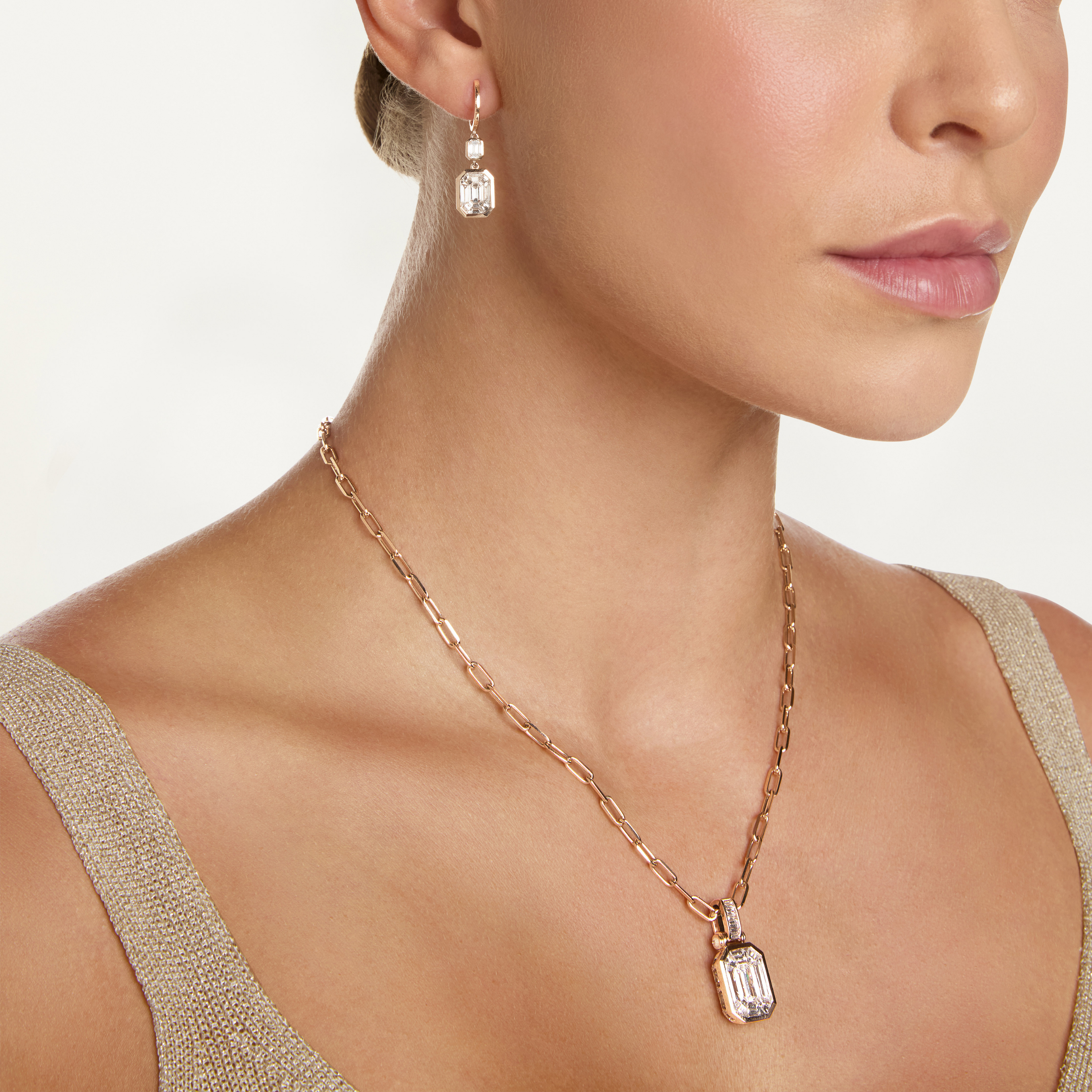 DIAMOND DOUBLE ILLUSION DROP EARRINGS