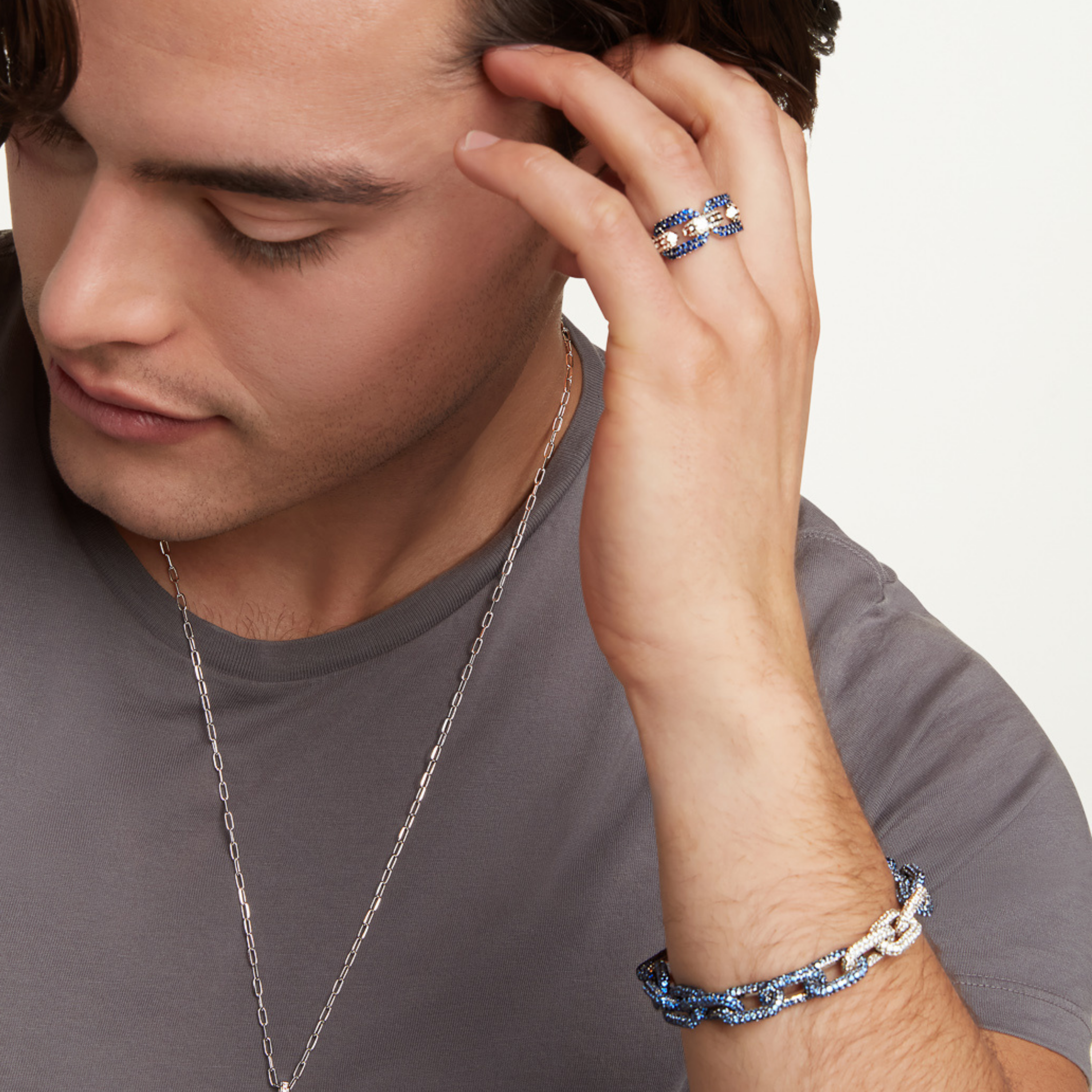 MEN'S BLUE SAPPHIRE OMBRE CABLE LINK BRACELET