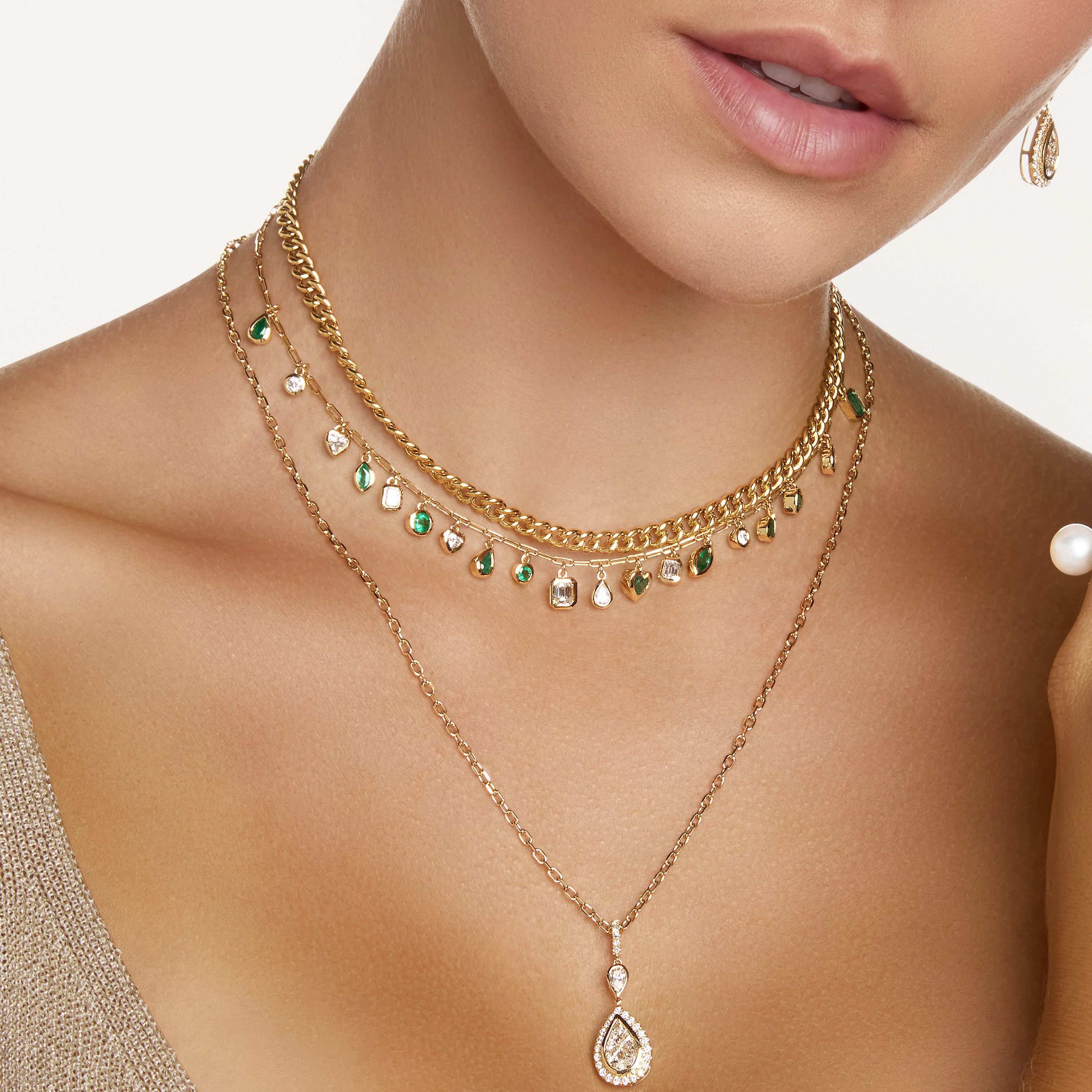 READY TO SHIP EMERALD & DIAMOND MIXED DROP NECKLACE