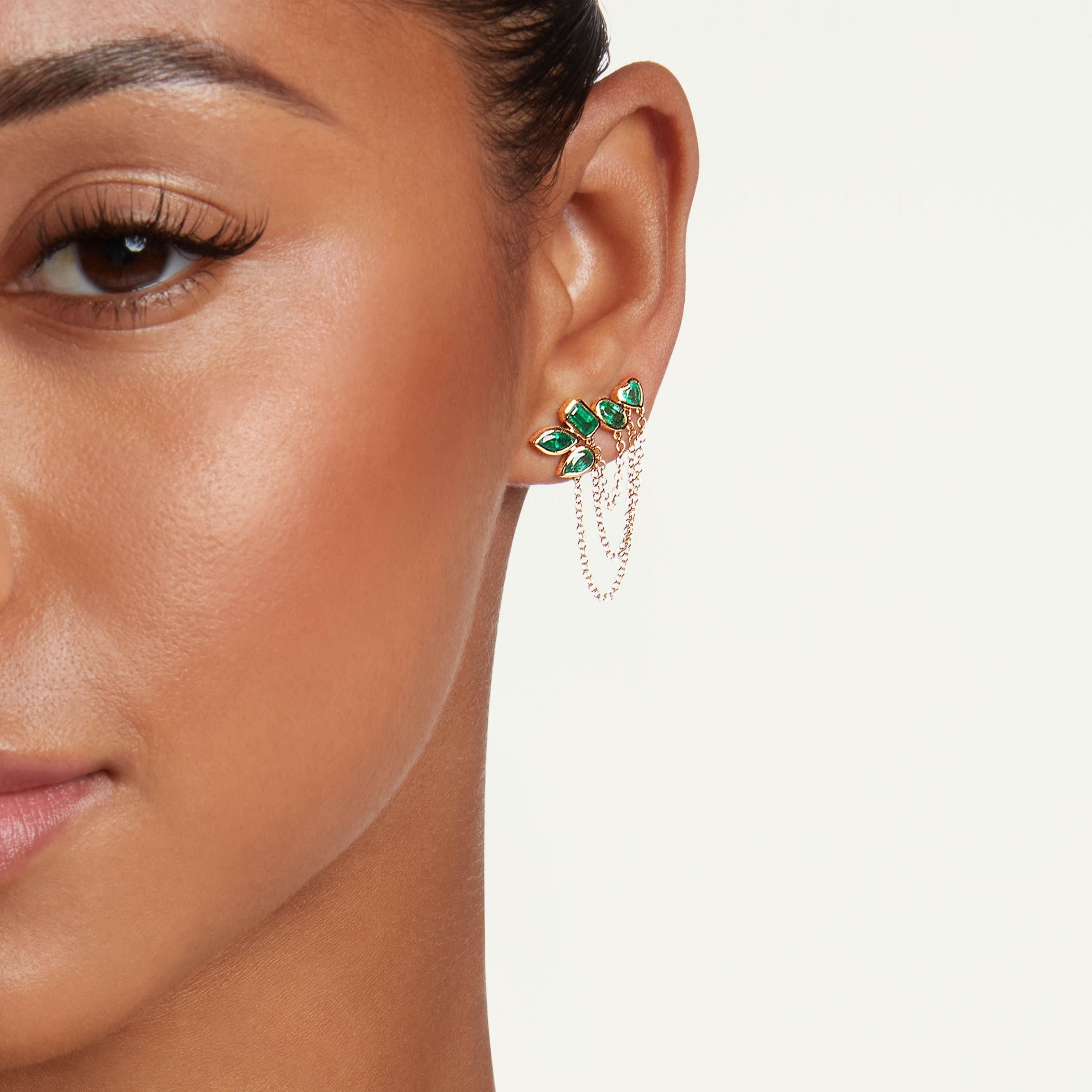 EMERALD MIXED DUO CHAIN STUD