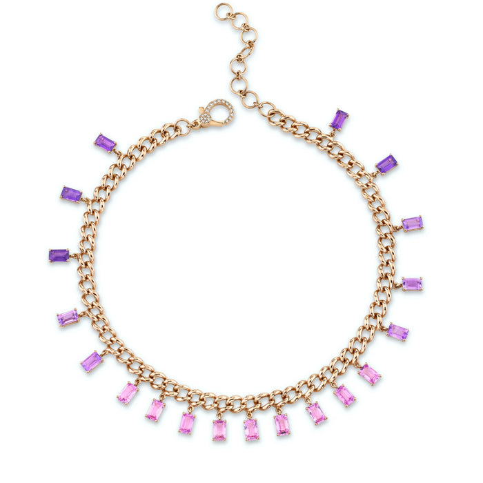 READY TO SHIP AMETHYST OMBRE BAGUETTE DROP LINK ANKLET