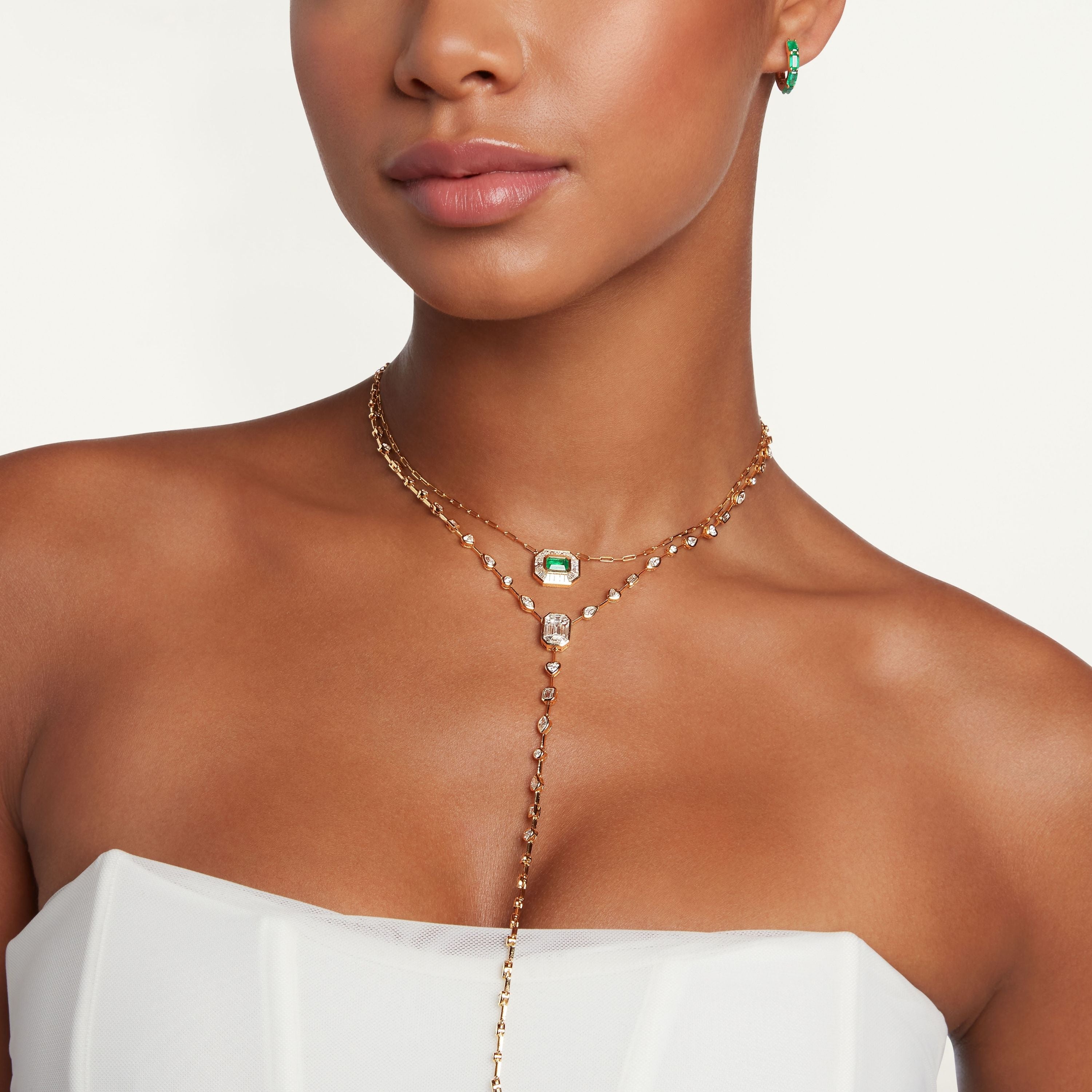 EMERALD & DIAMOND HALO NECKLACE