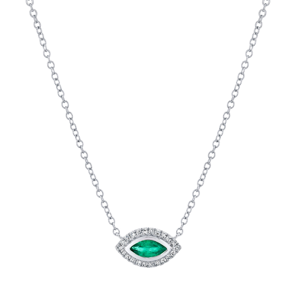 EMERALD & DIAMOND MINI EVIL EYE PENDANT NECKLACE