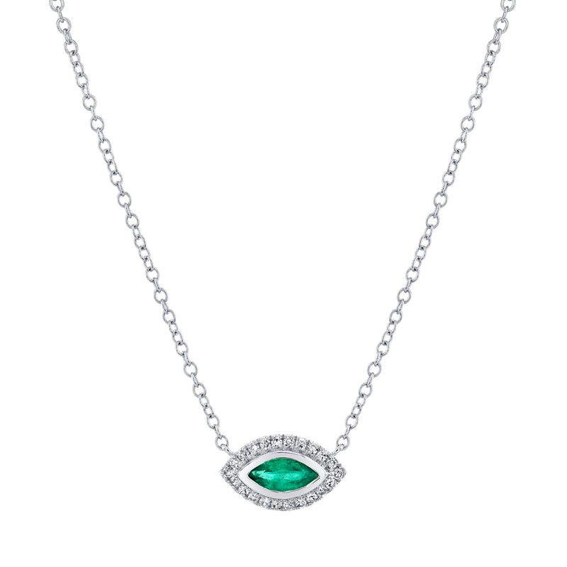 EMERALD & DIAMOND MINI EVIL EYE PENDANT NECKLACE