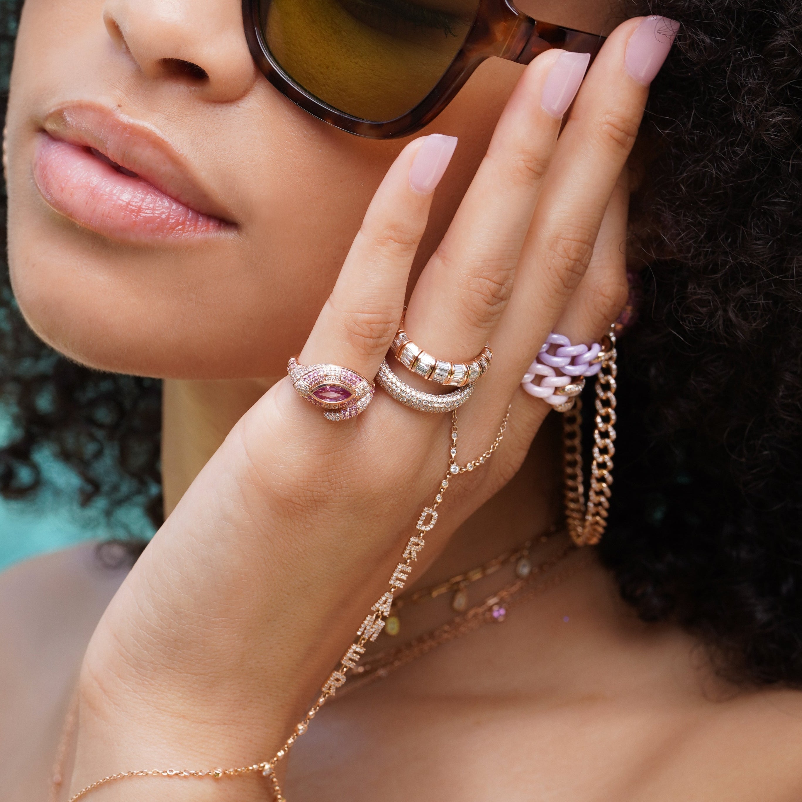 READY TO SHIP PINK SAPPHIRE & DIAMOND RIVIERA PINKY RING