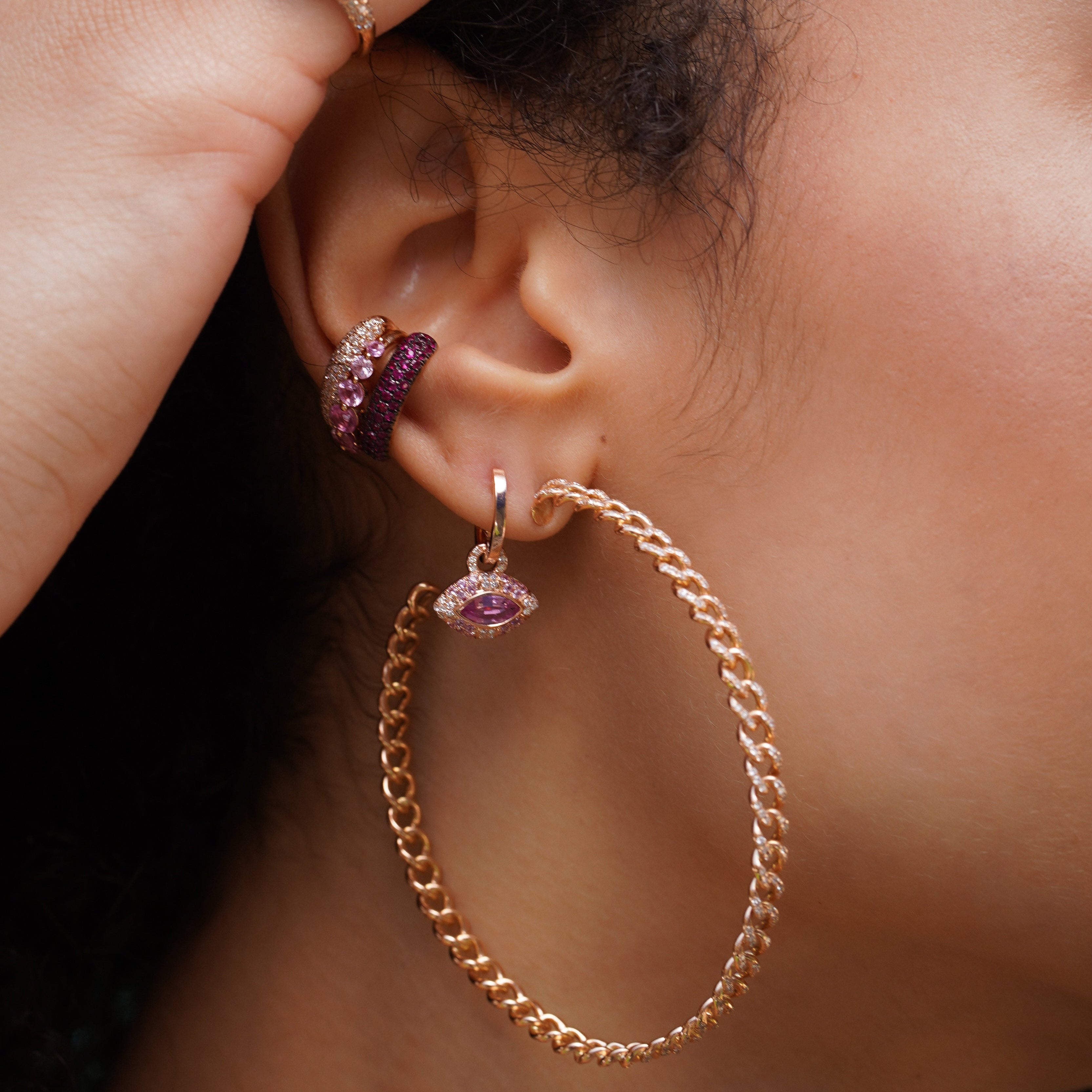 READY TO SHIP PINK SAPPHIRE & DIAMOND RIVIERA PETITE HUGGIES