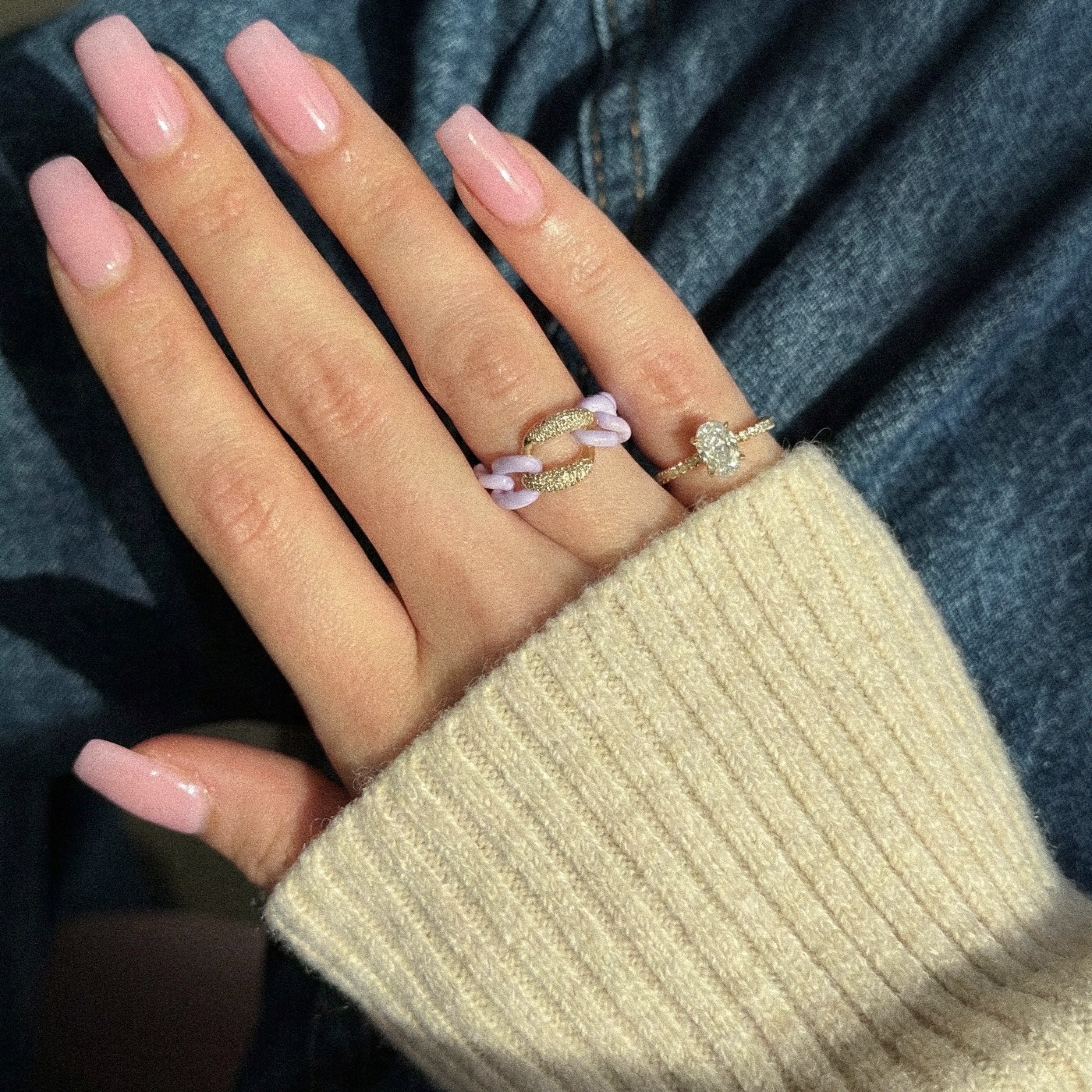 READY TO SHIP LAVENDER CERAMIC PAVE MEDIUM LINK RING