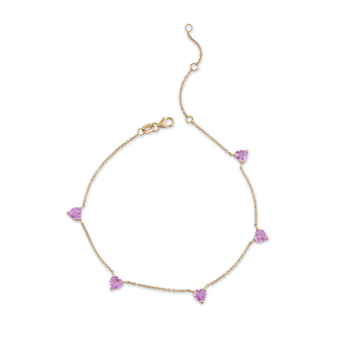READY TO SHIP PINK SAPPHIRE 5 HEART ANKLET