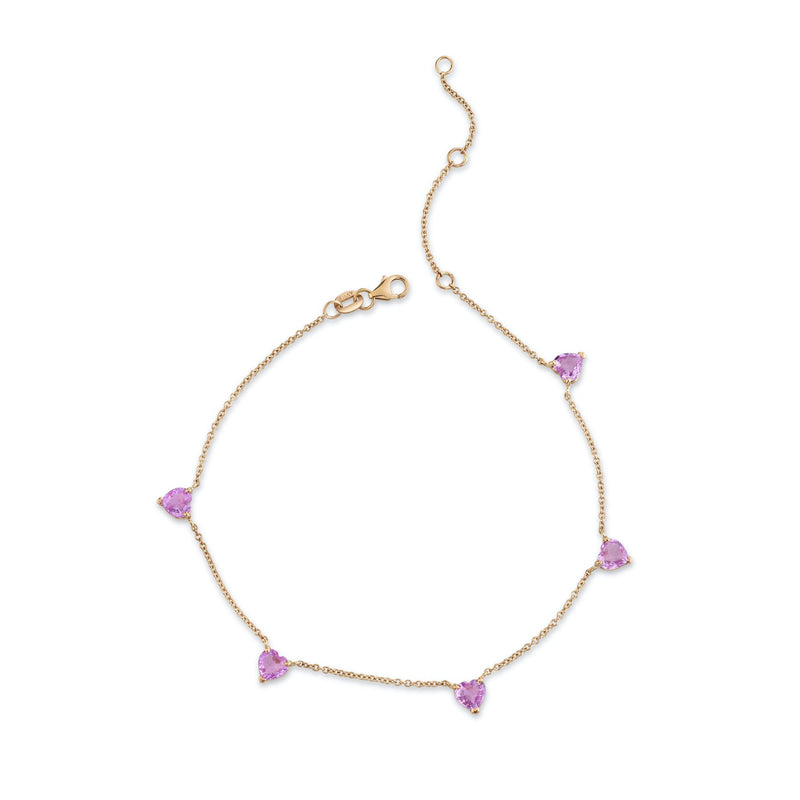 READY TO SHIP PINK SAPPHIRE 5 HEART ANKLET
