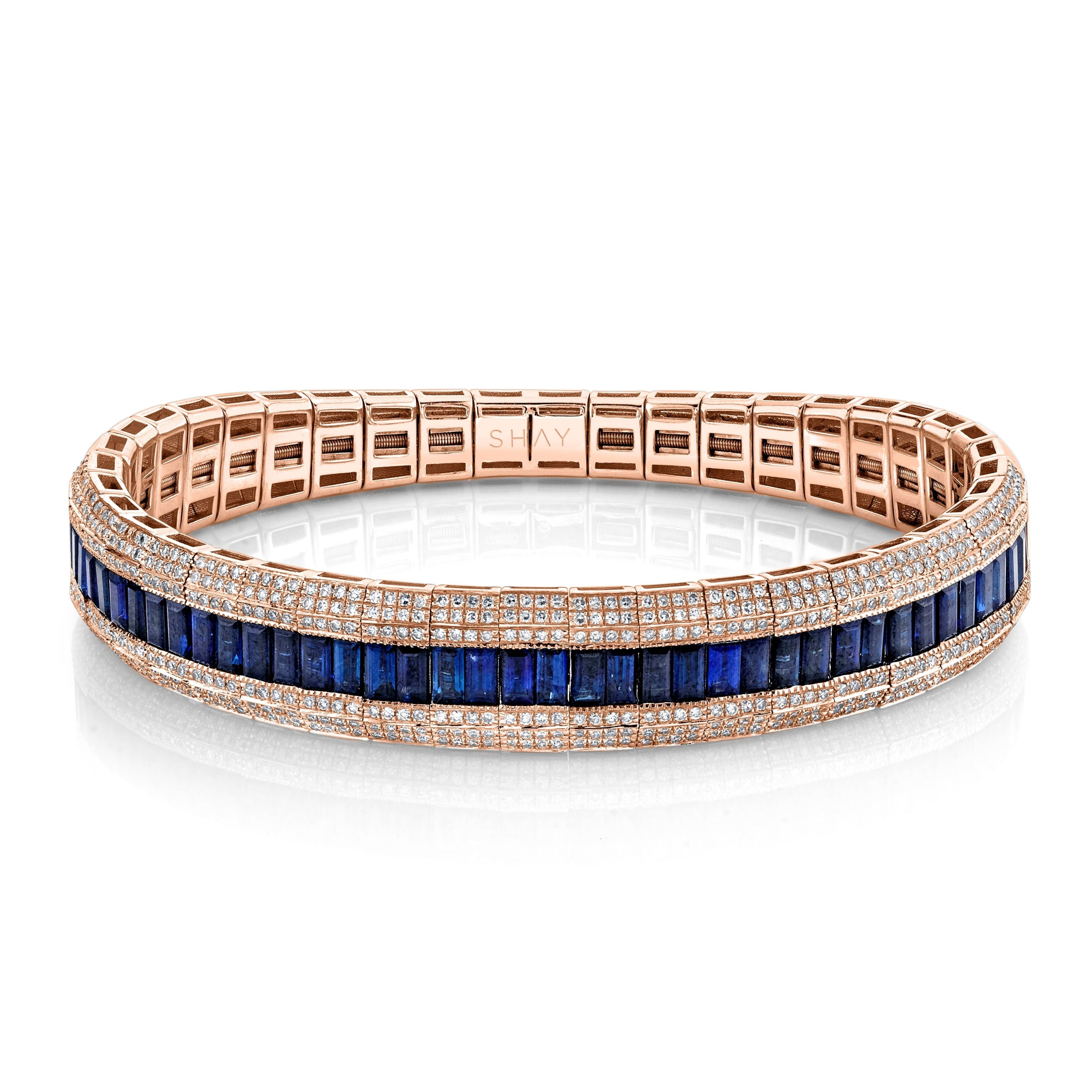 READY TO SHIP BLUE SAPPHIRE & DIAMOND STRETCH BRACELET
