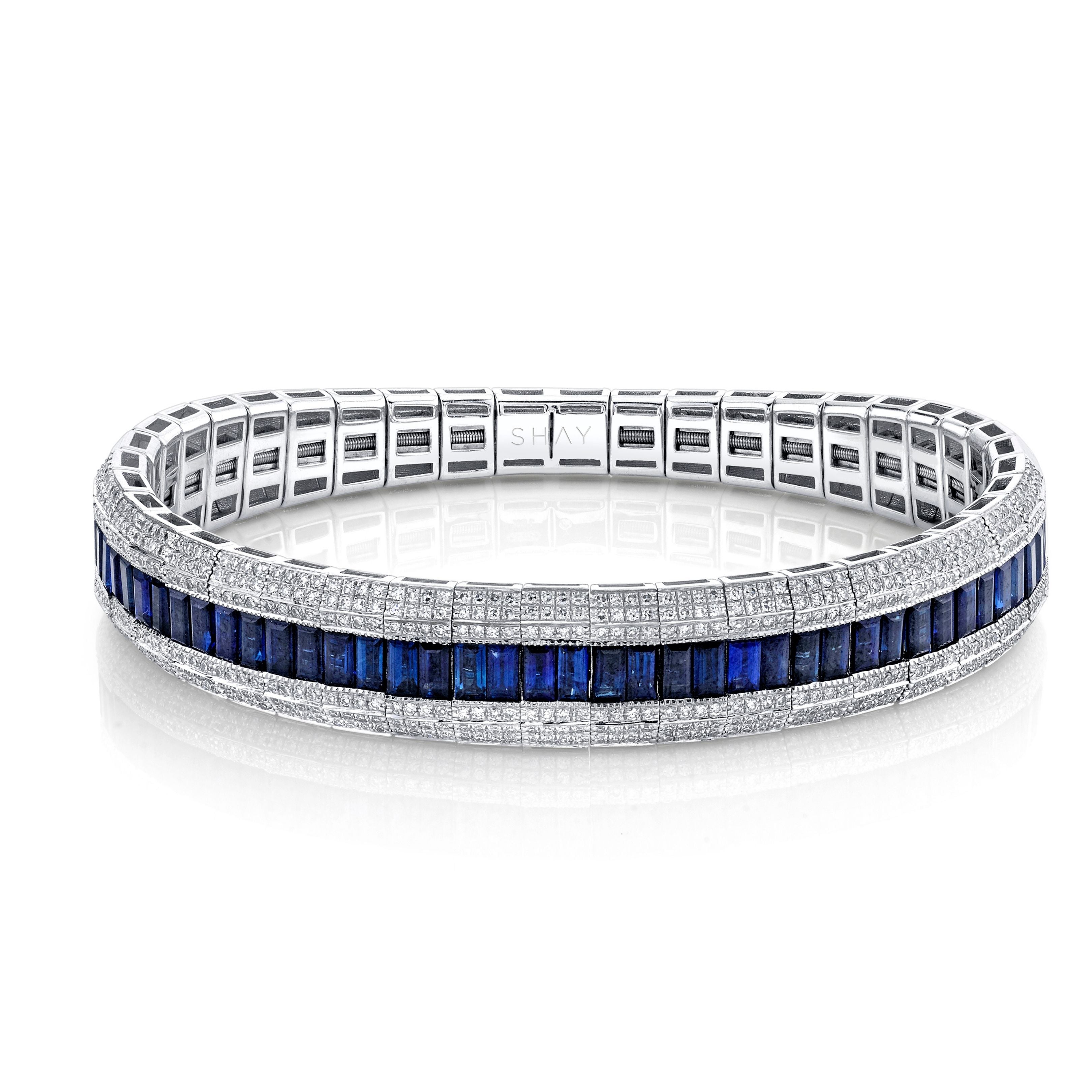 READY TO SHIP BLUE SAPPHIRE & DIAMOND STRETCH BRACELET