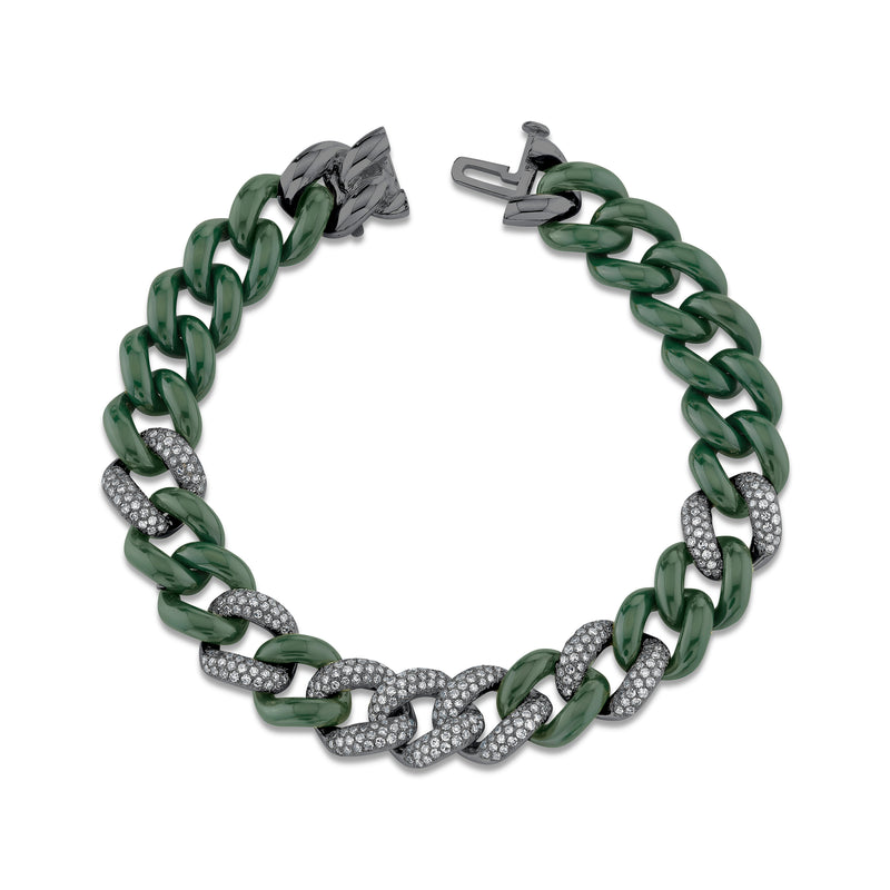 DIAMOND 7 PAVE & GREEN CERAMIC ESSENTIAL LINK BRACELET