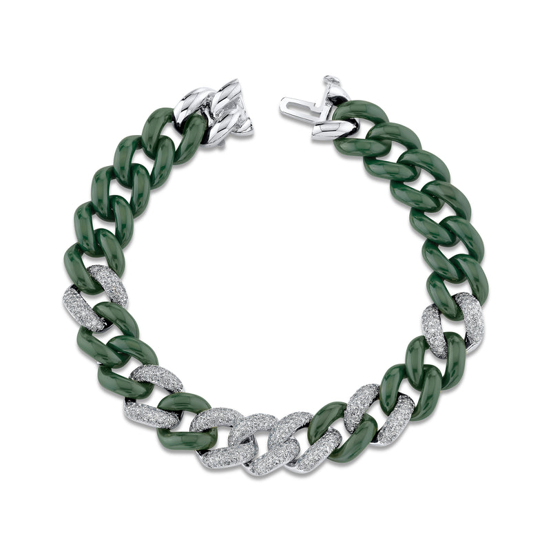 DIAMOND 7 PAVE & GREEN CERAMIC ESSENTIAL LINK BRACELET