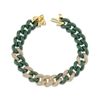 READY TO SHIP DIAMOND 7 PAVE & GREEN CERAMIC ESSENTIAL LINK BRACELET