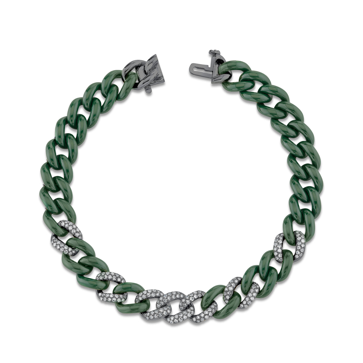 DIAMOND 7 PAVE & GREEN CERAMIC MEDIUM LINK BRACELET