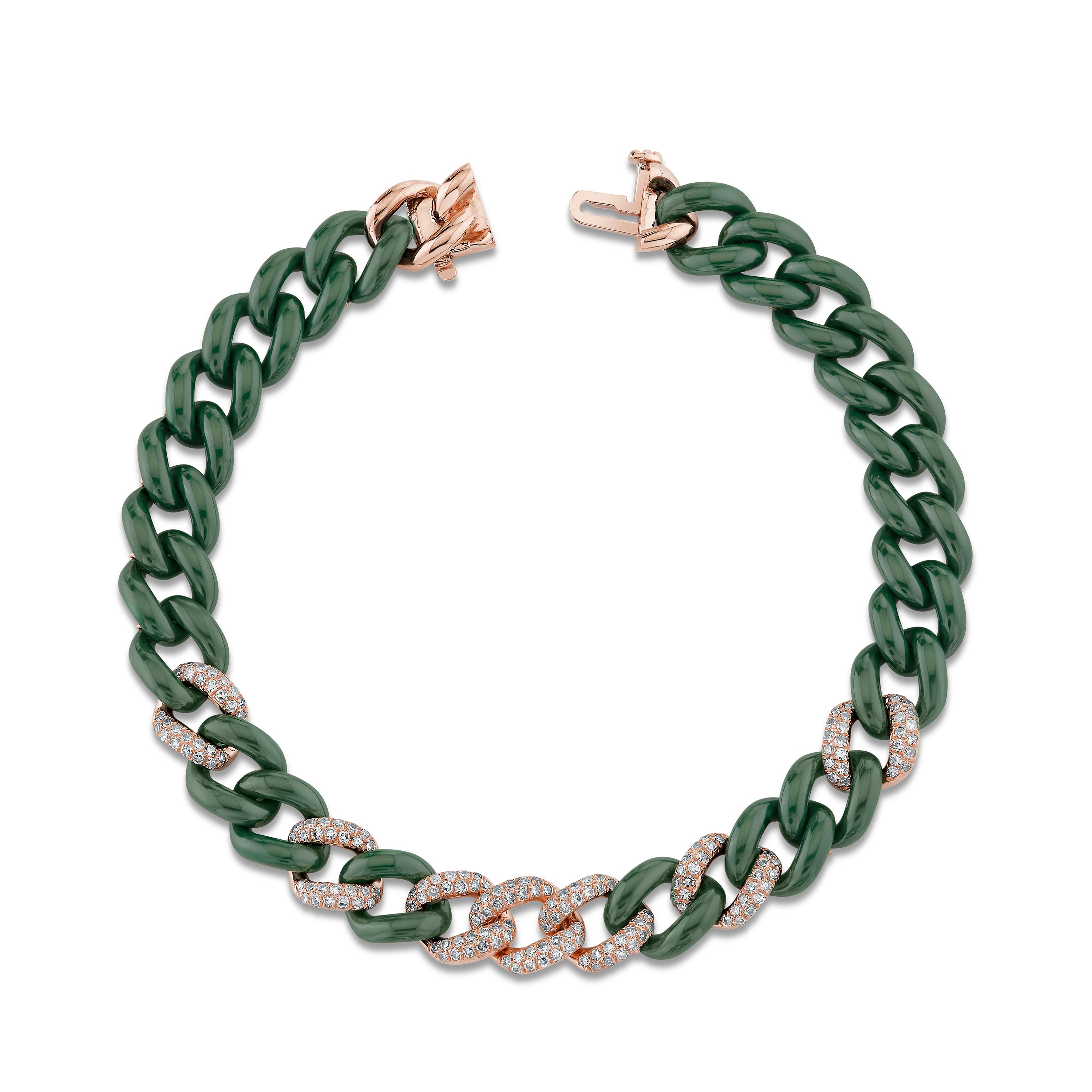 GREEN CERAMIC PAVE MEDIUM LINK BRACELET